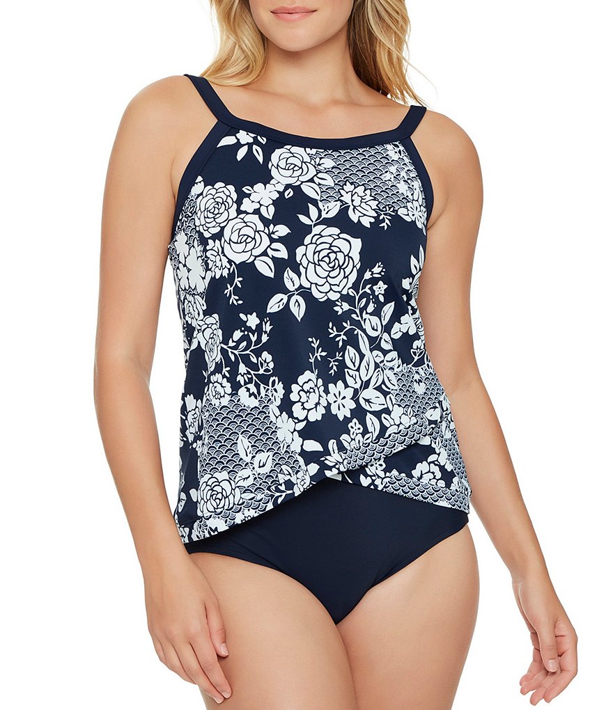 Antonio Melani Solid Belted High Neck Tankini Swim Top