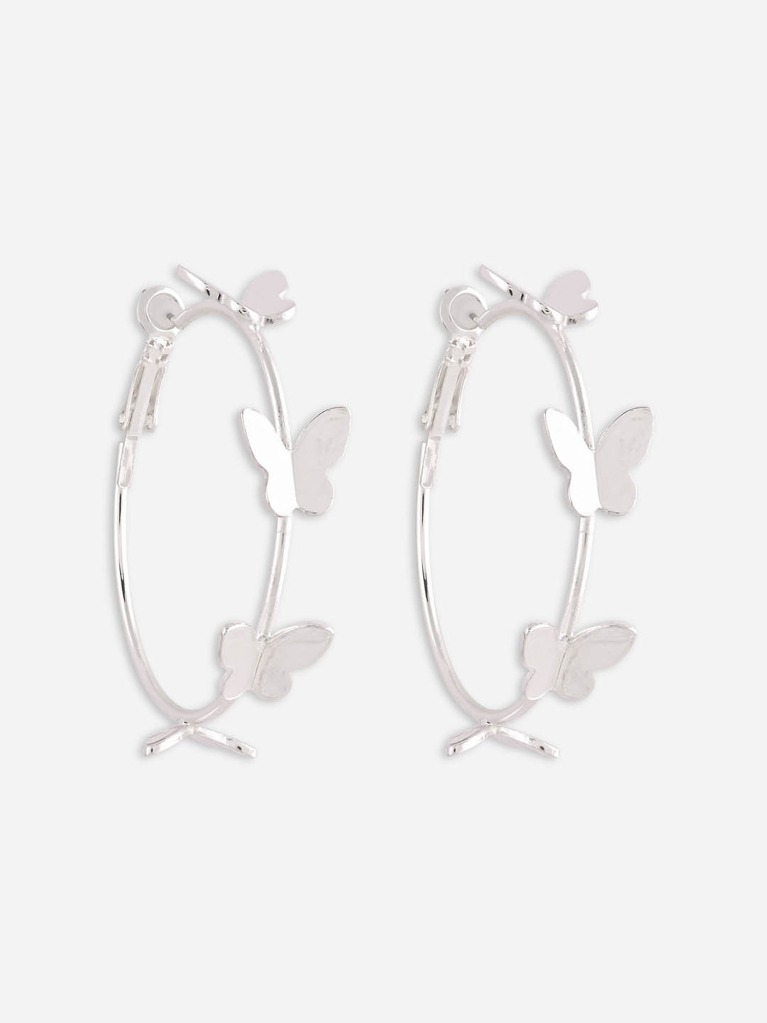 ToniQ Casual Silver-Plated Butterfly Hoop Earrings for Women