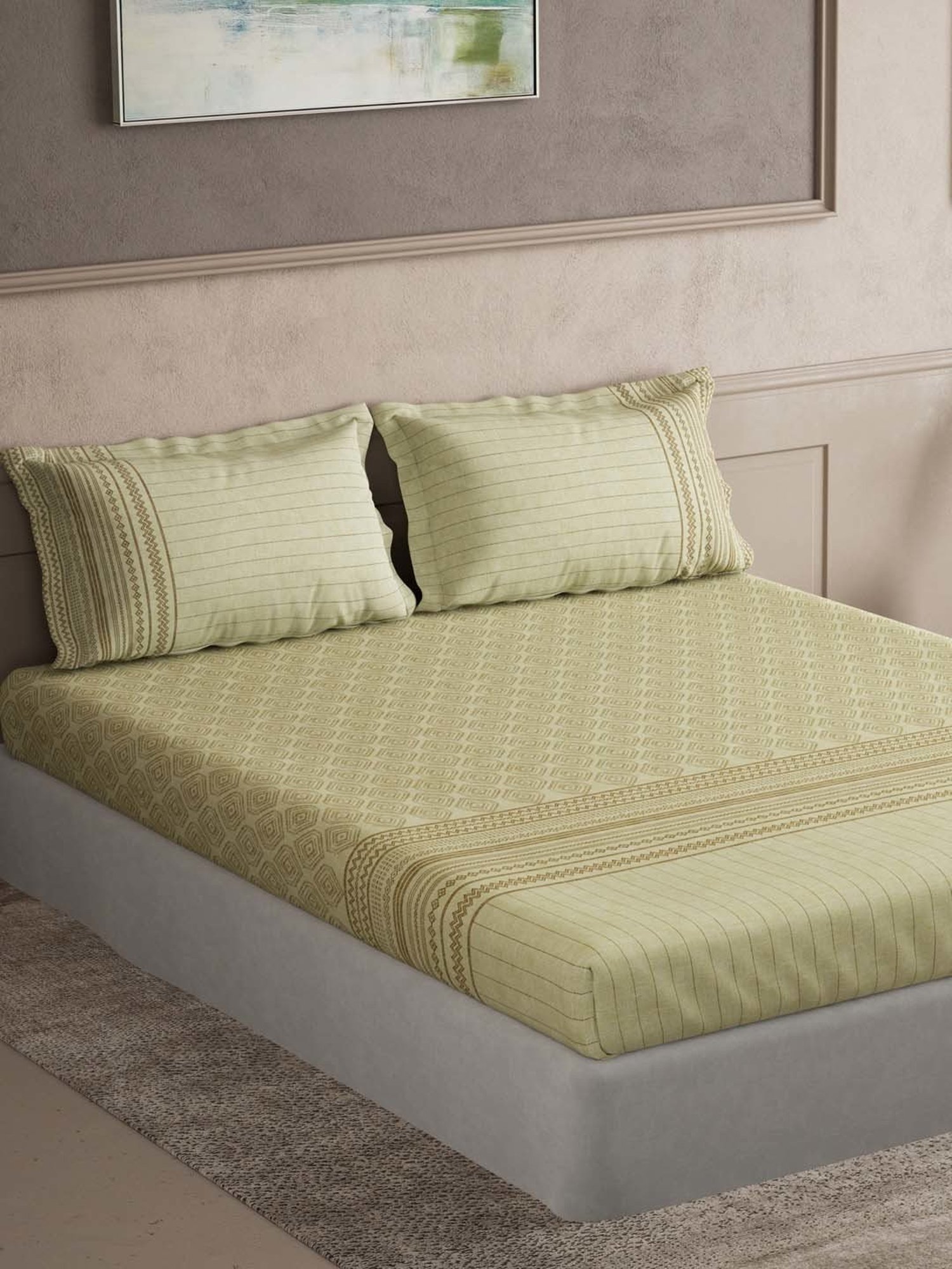 Ddecor Live beautiful Maxima Yellow 180 TC Cotton King Bedsheet with 2 Pillow Covers