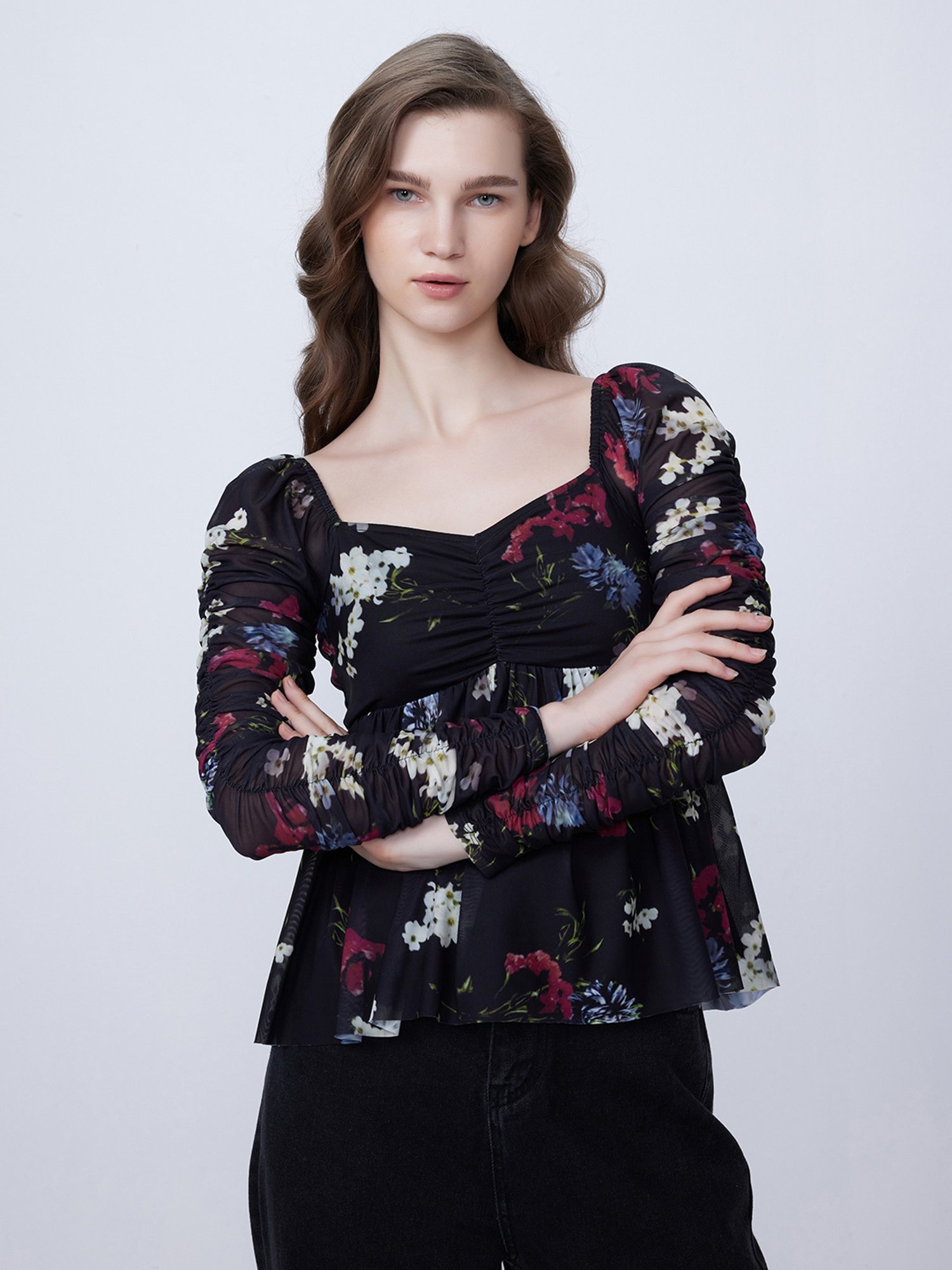 Cover Story Black Floral Print Top