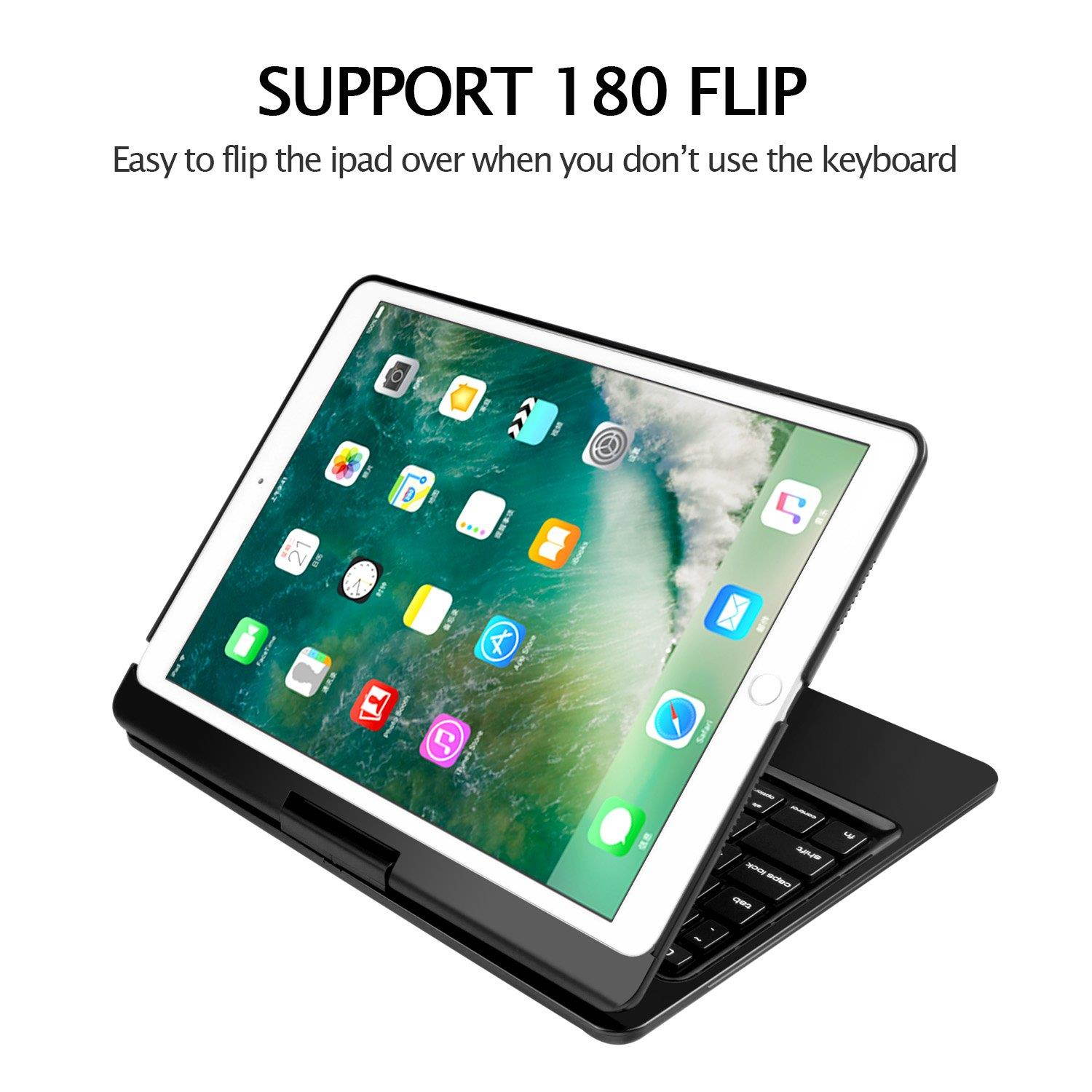 Earto iPad Pro 10.5 Keyboard Case Compatible iPad Pro 10.5(A1701/A1709), 360 Rotatable Wireless Backlit Keyboard Case/Aluminium Alloy Slim Case/Smart Auto Sleep-Wake Case (Black)