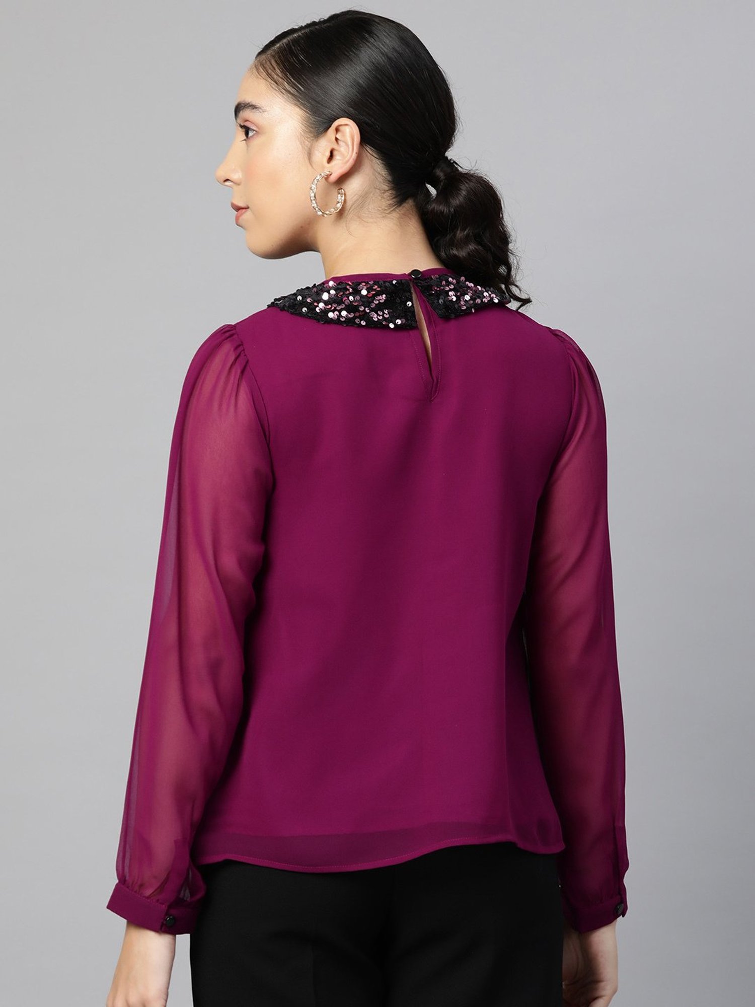 Cottinfab Purple Peter Pan Collar Georgette Top