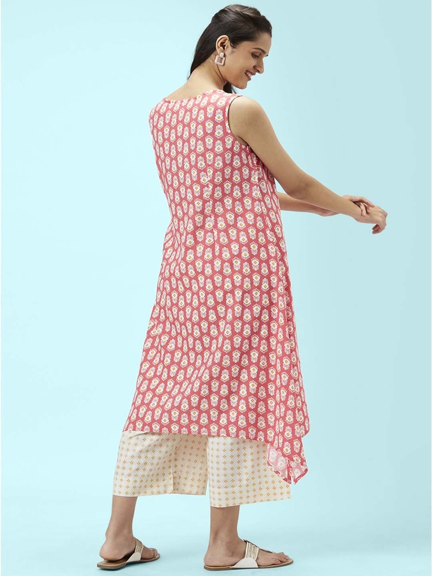 Rangmanch by Pantaloons Pink & White Printed Kurta Palazzo Set