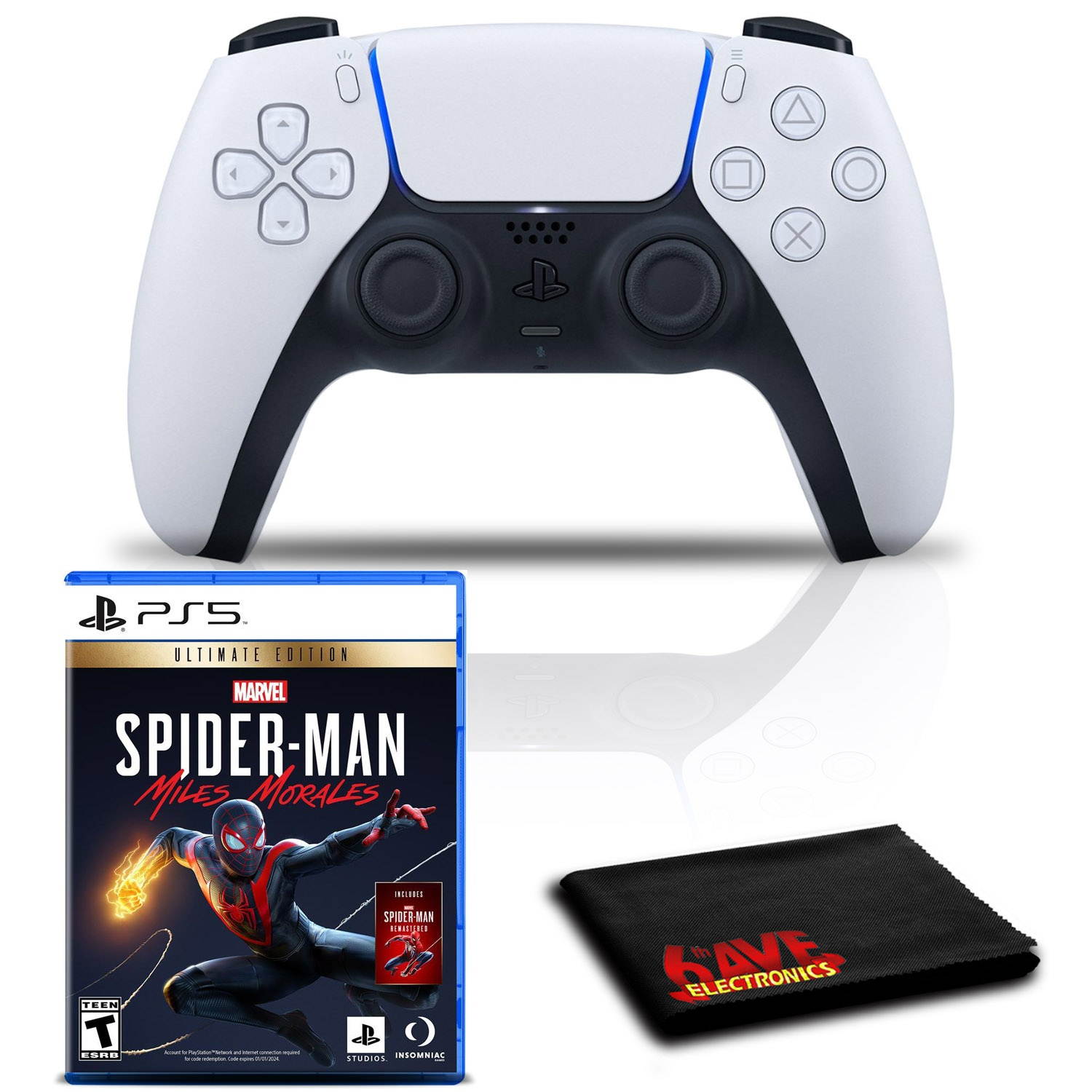 PlayStation 5 DualSense Wireless Controller (White) with SpiderMan Miles Morales