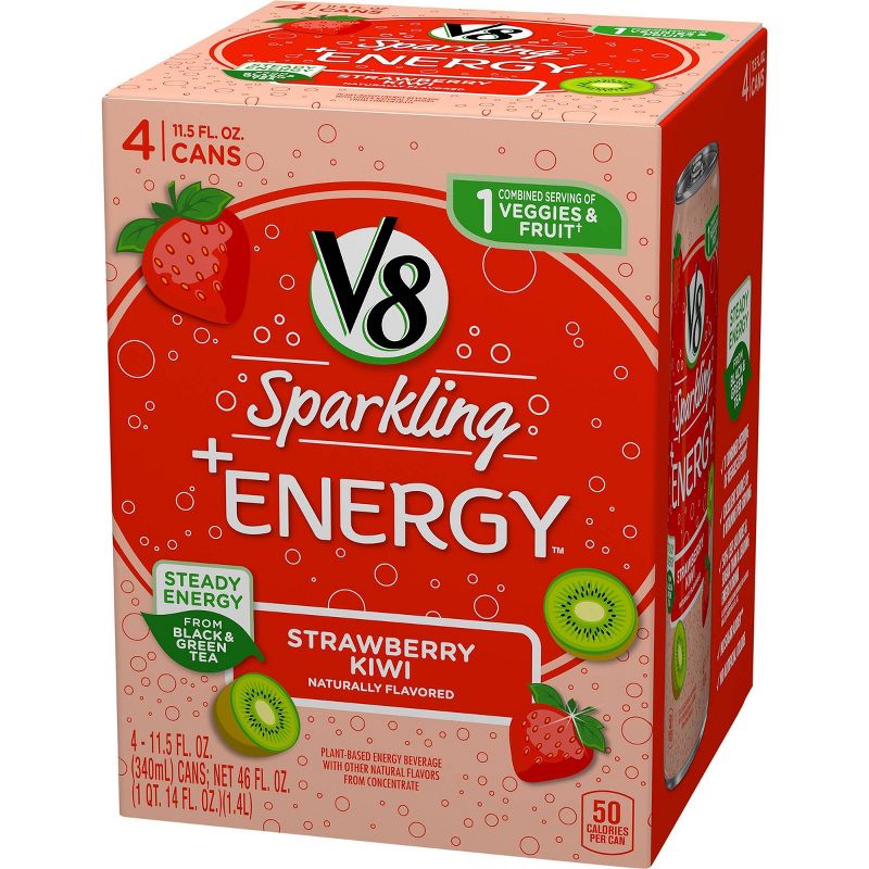 V8 Sparkling +Energy Strawberry Kiwi Juice Drink - 4pk/11.5 fl oz Cans