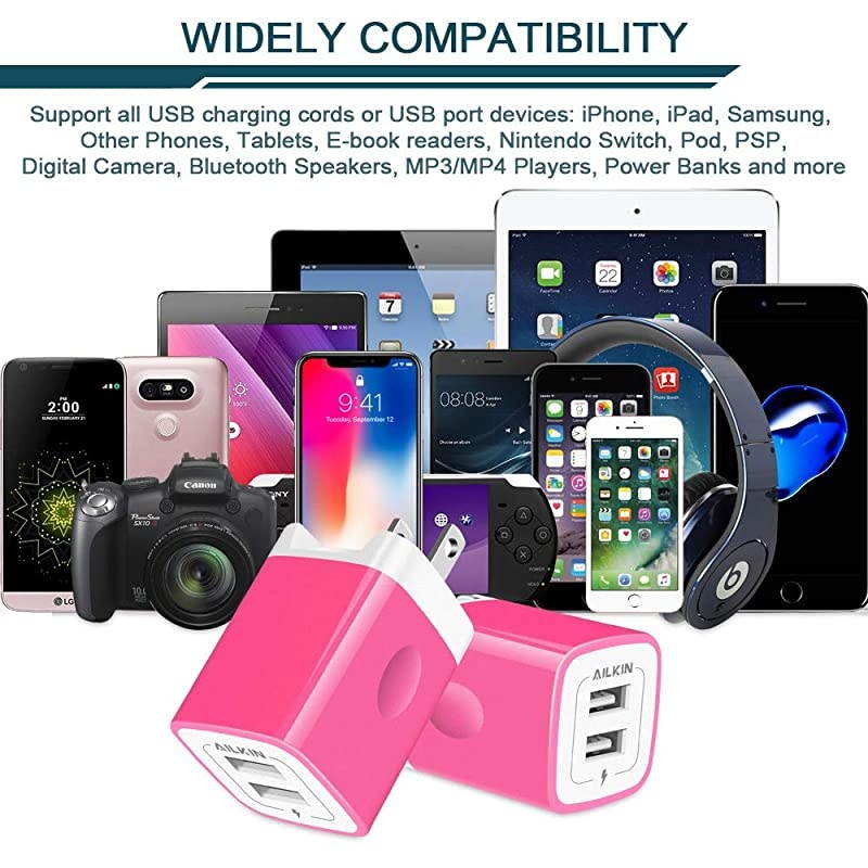 24A Phone USB Charger Plug Fast Charging Dual USB Wall Charger Cube 2Muti Port USB Adapter Power Box Base for Phone XR XS MAX XS iPad Air 2 Samsung Phones USB Charger BlockRose