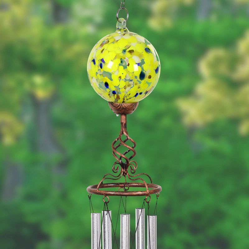 46.25" Solar Glass Ball Wind Chime Yellow - Exhart