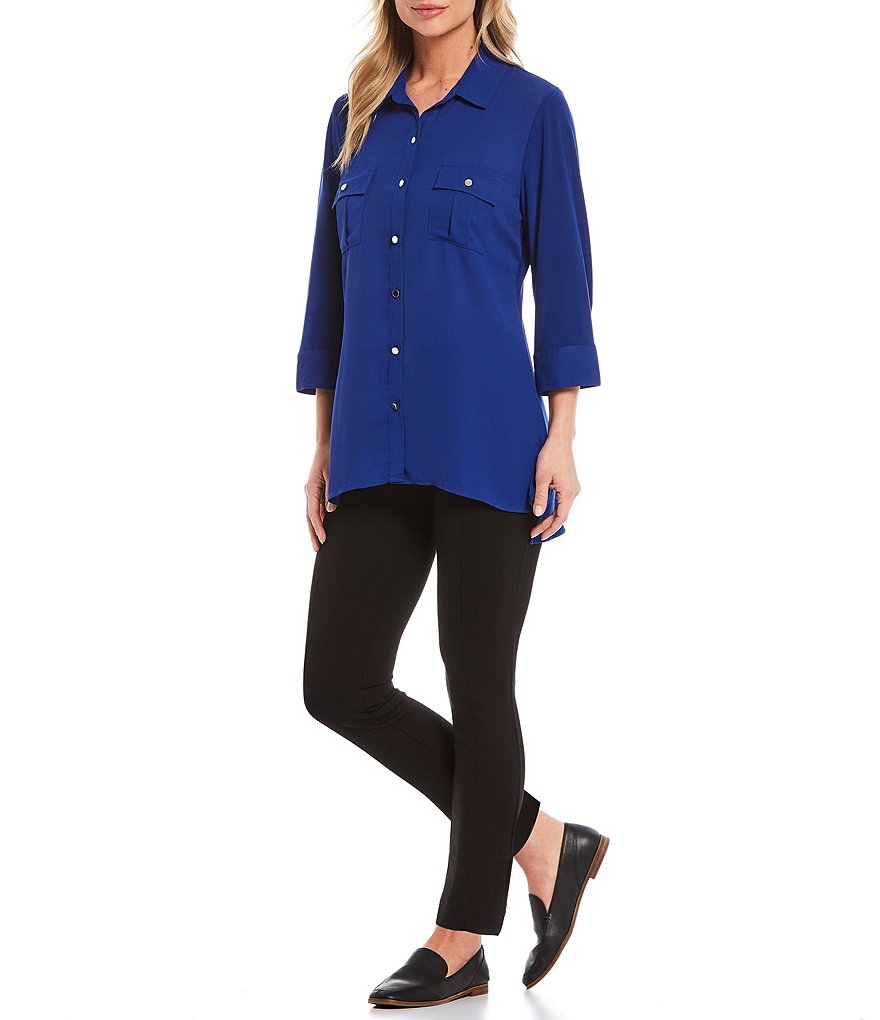 Slim Factor by Investments Bridget 3/4 Sleeve Button Front Hi-Low Top
