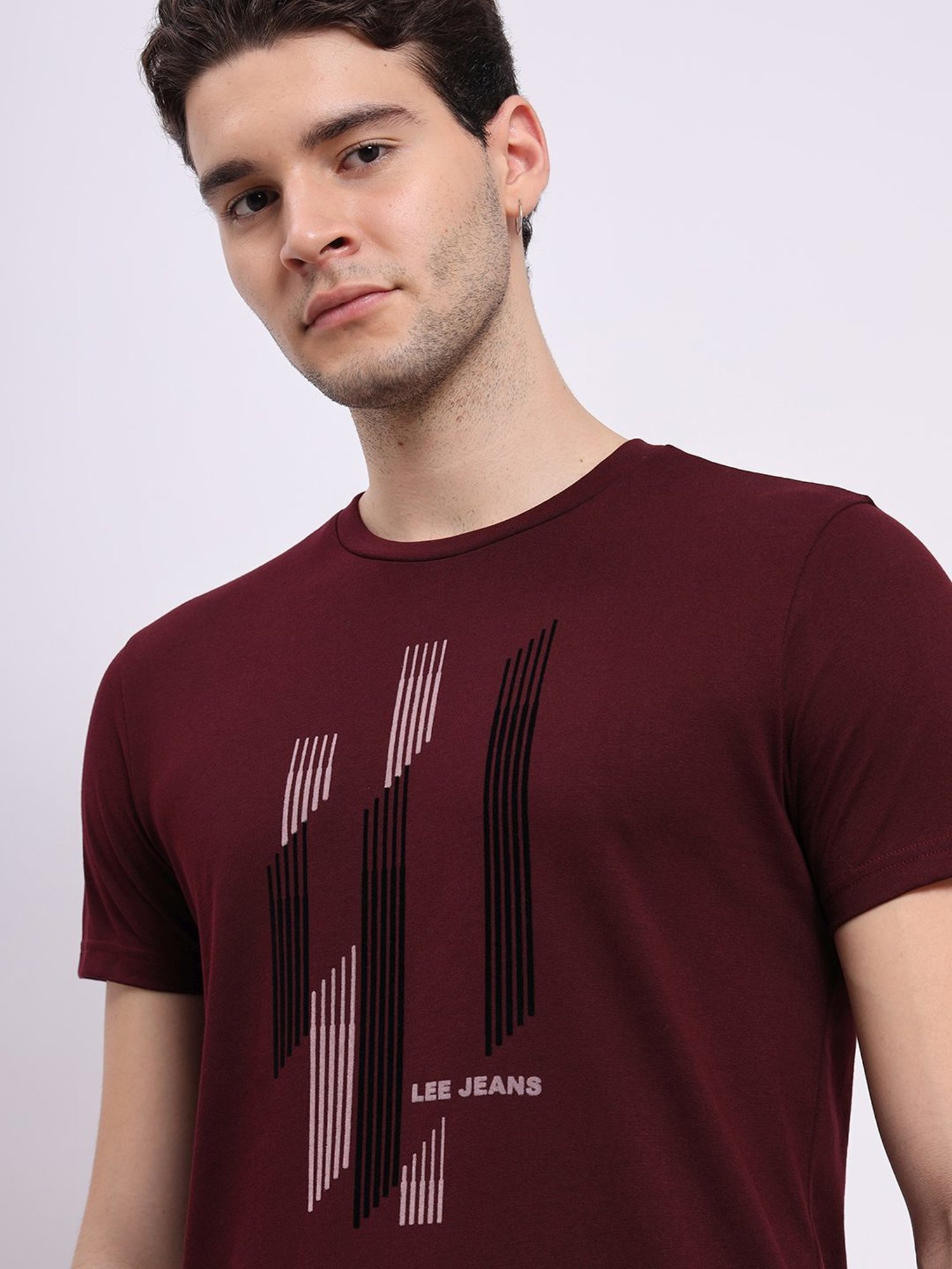 Lee Maroon Slim Fit Printed T-Shirt