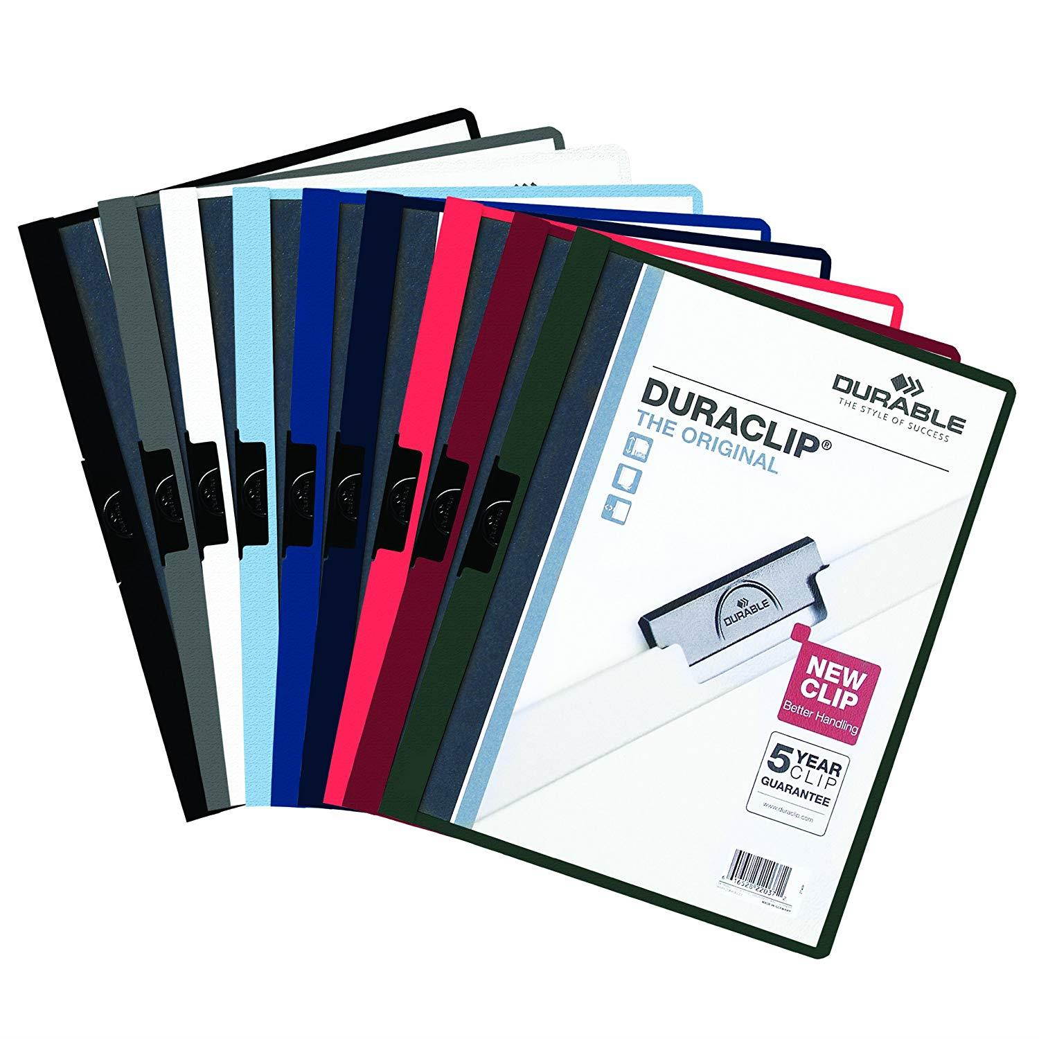 DURABLE Vinyl DURACLIP Report Cover, Letter, Holds up to 30 Pages, Clear/Navy Blue, 25 per Box (220328)