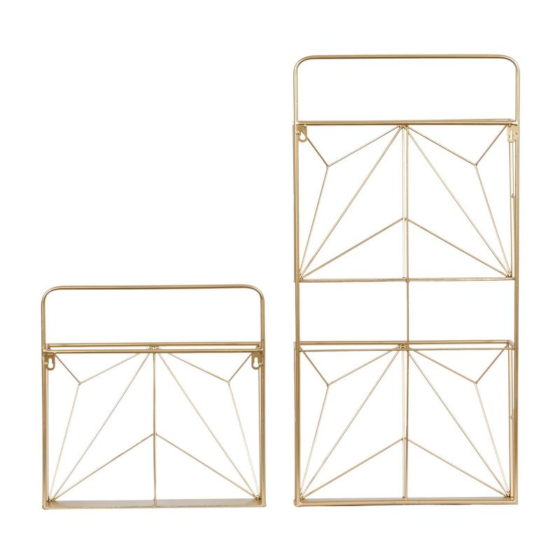(Set of 2) 15" x 30" Metal Geometric Wall Mail Organizer Gold - Olivia & May