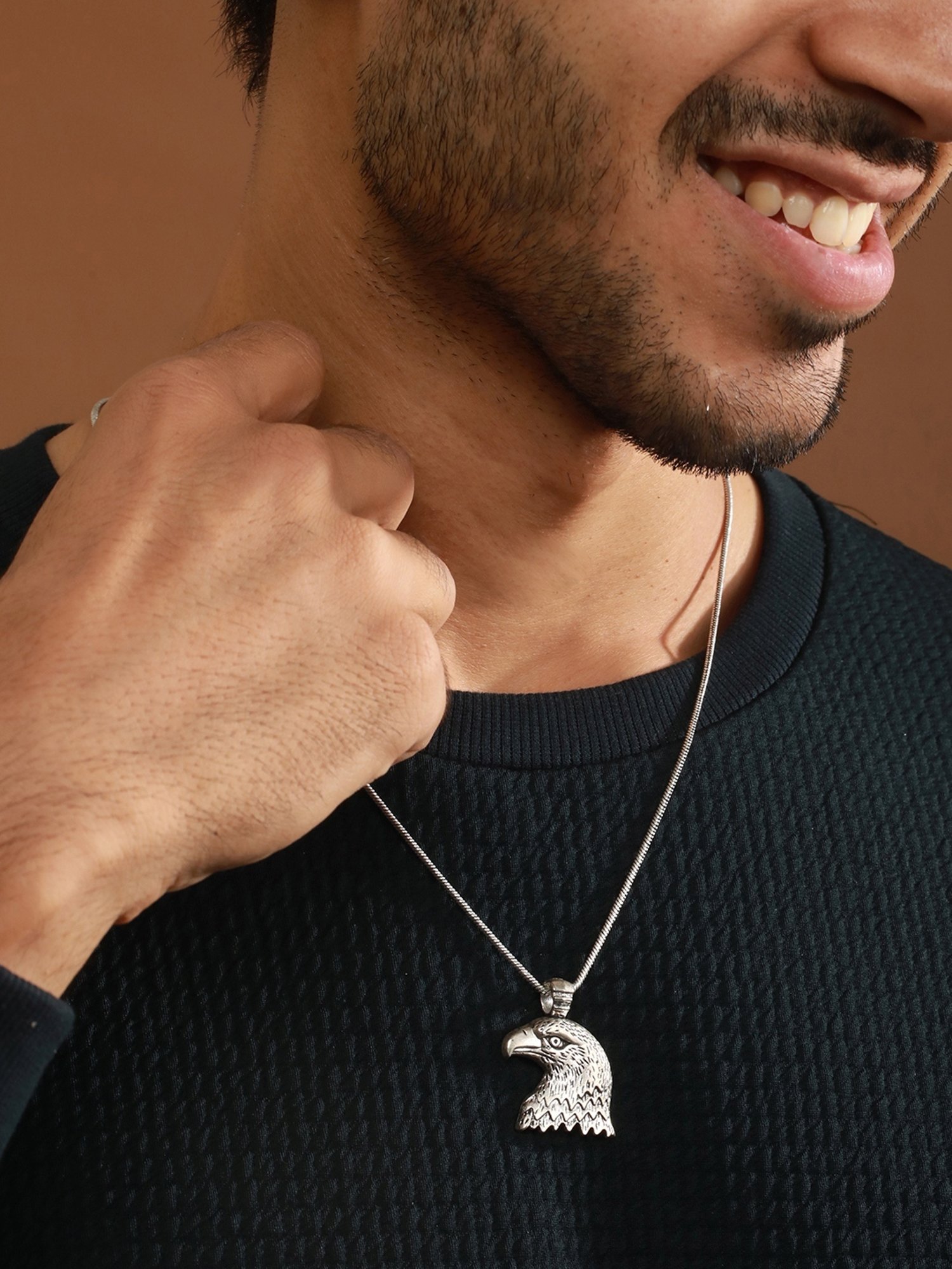 Bold by Priyaasi Eagle Head Black Casual Pendant With Chain for Men