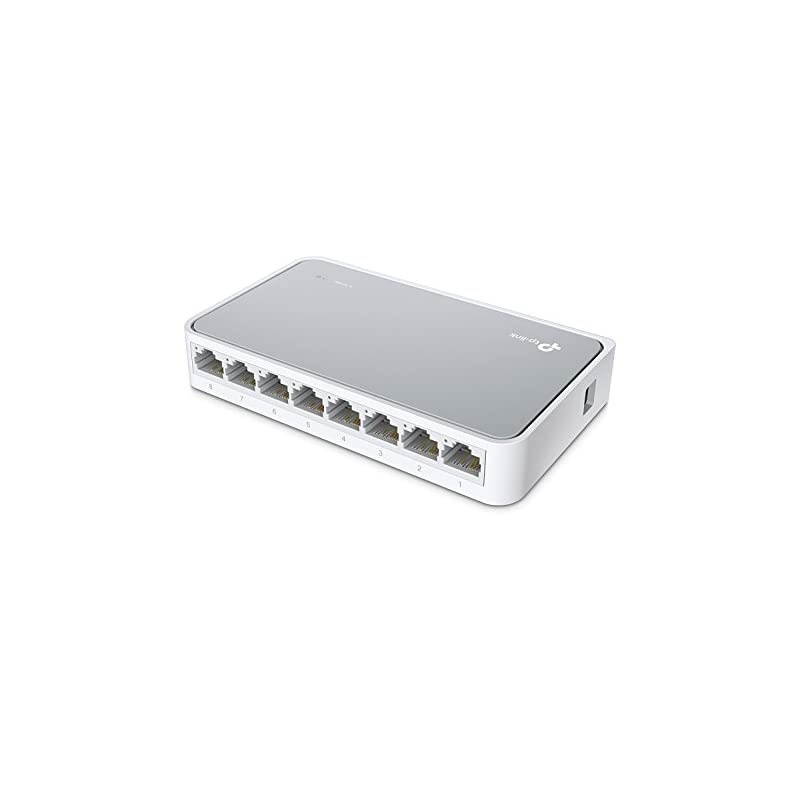 8 Port 10100Mbps Fast Ethernet Switch | Desktop Ethernet Splitter | Ethernet Hub | Plug and Play | Fanless Quiet | Desktop Design | Green Technology | Unmanaged TLSF1008D White