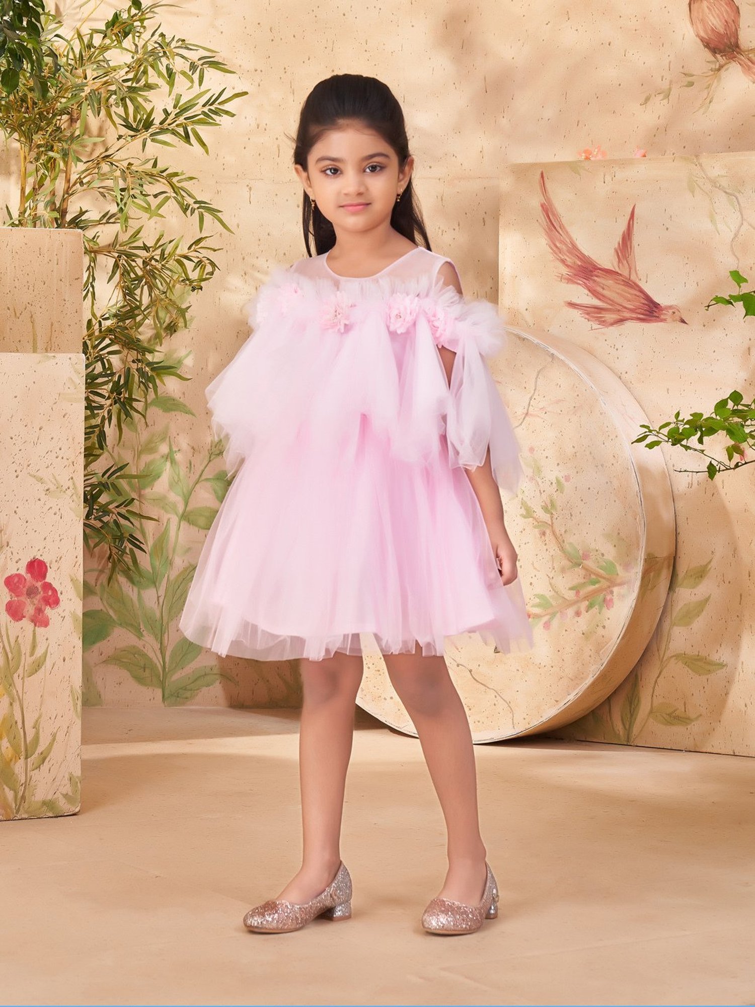 Many Frocks Kids Red Solid Dress