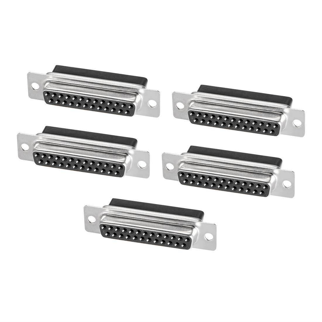 uxcell D-sub Connector Female Socket 25-Position 2-Row Crimp Style Port Terminal Breakout for Mechanical Equipment Black Pack of 5