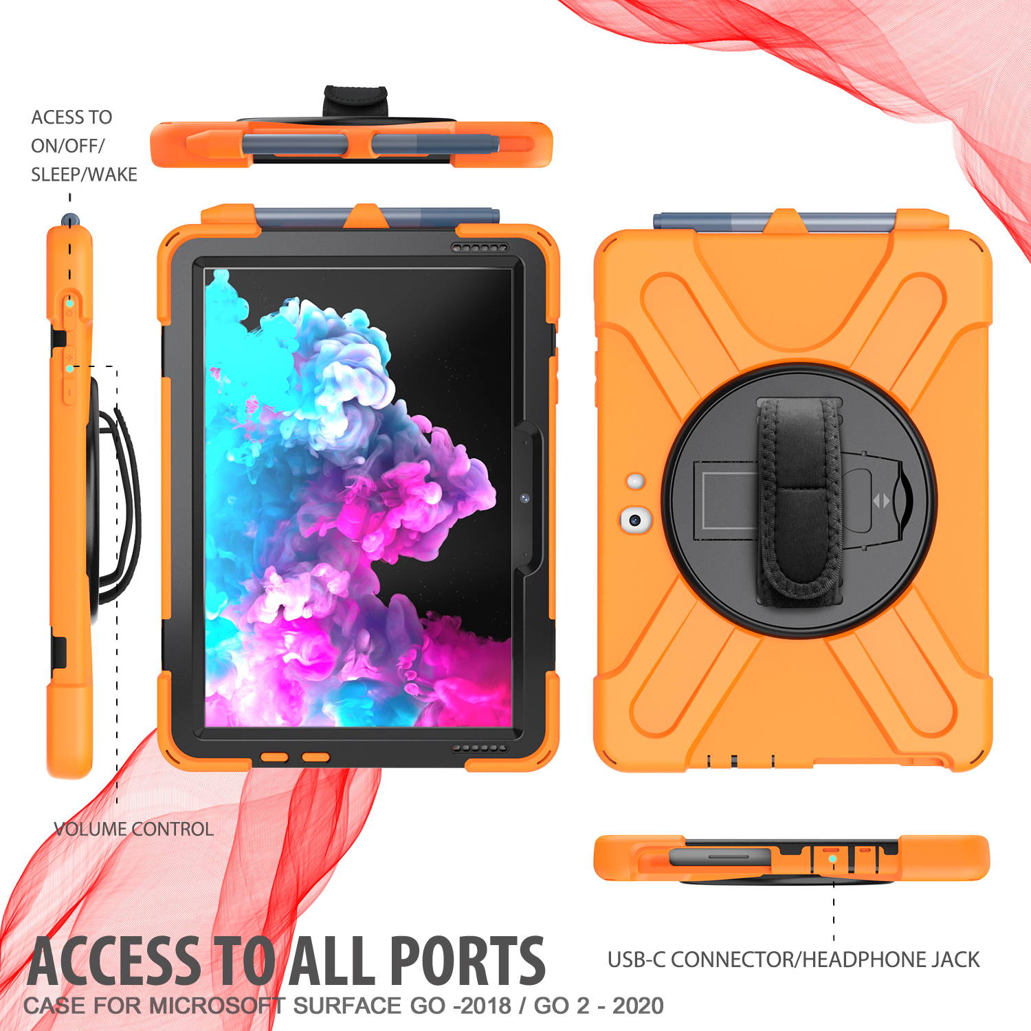 Case for Microsoft Surface Go 2 10.5 inch 2020 / Surface Go 10 inch 2018 with with Pen Holder, Hand Strap & Shoulder Strap Shockproof Protective Stand Cover