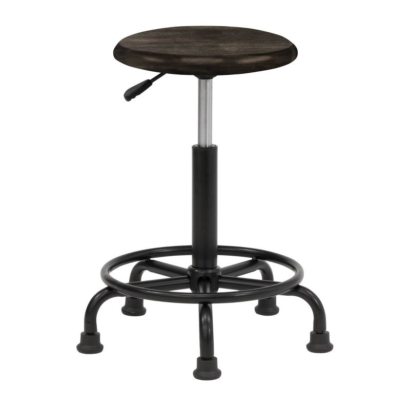 Retro Wood and Metal Swivel Height Adjustable Stool with Foot Ring - Distressed Black - studio designs