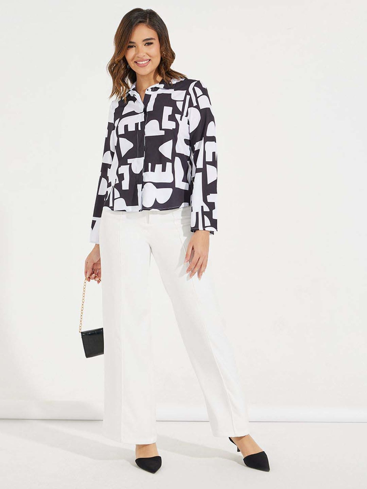 Styli Blue & White Printed Shirt