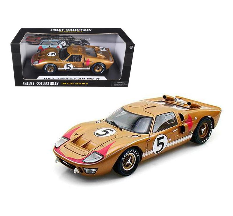 1966 Ford GT-40 MK II #5 Gold Le Mans 1/18 Diecast Model Car by Shelby Collectibles