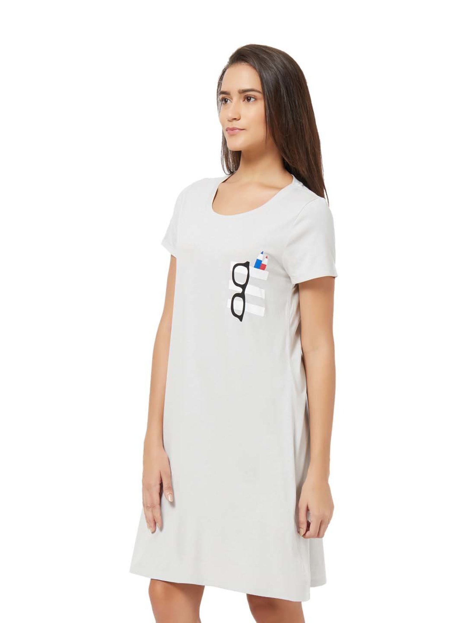 Soie Grey Cotton Printed Sleep T-Shirt