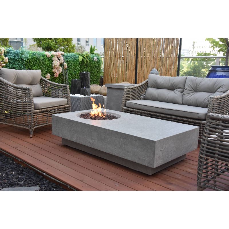 Metropolis Rectangular Glass Concrete Natural Gas Fire Table - Stone Gray - Elementi