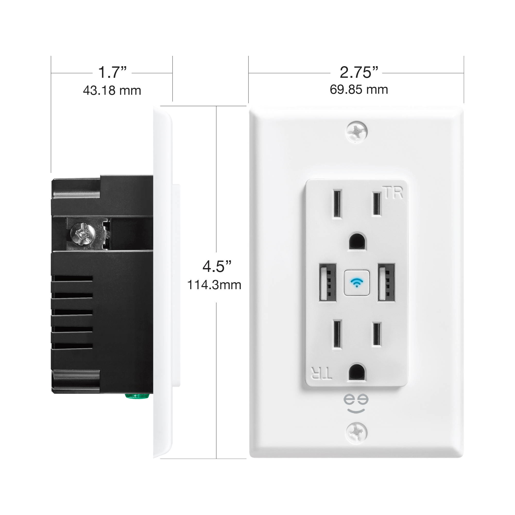Geeni Wi-Fi Smart Wall Outlet With 2 Plugs + 2 USB Ports