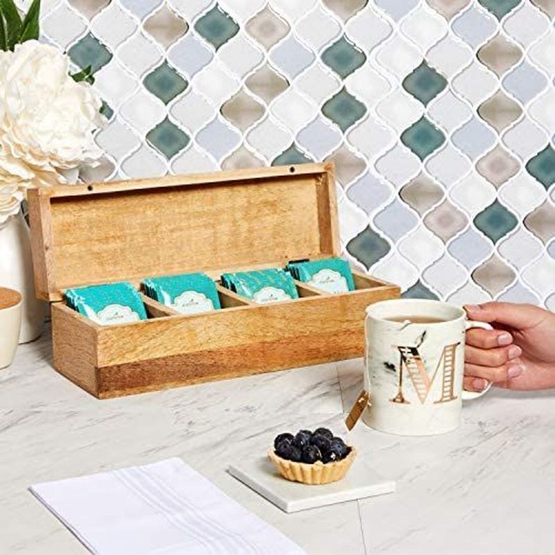 Juvale Wooden Tea Organizer Box with Divided Sections (12.5 x 4 x 4 In)