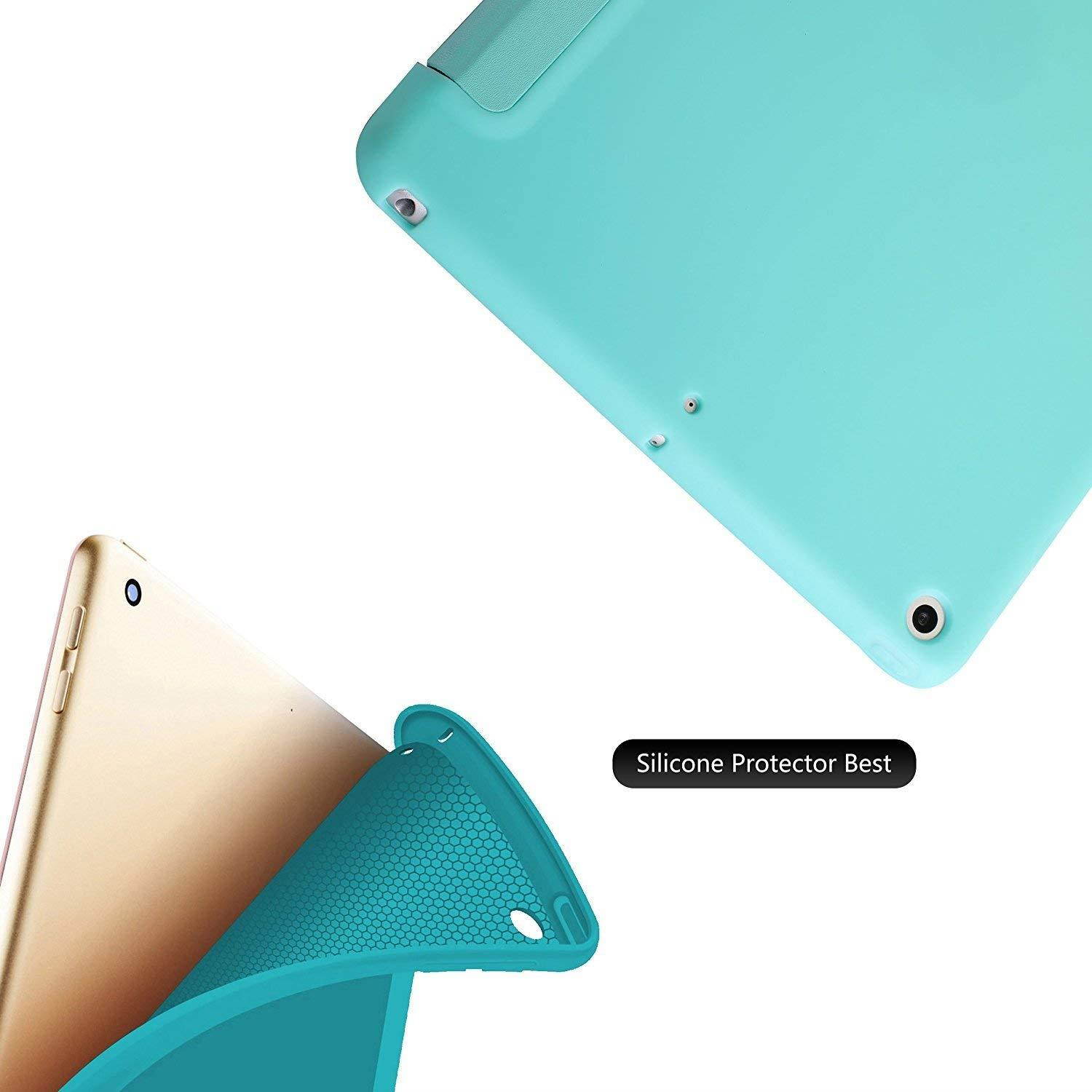 iPad Air 2 2014 Case 9.7 Inch - Soft Silicone Back (?For Extra Shock Protection) TriFold Ultra Slim Smart Cover Auto Sleep / Wake, Multi Angle Stand [ iPad Air 2nd Gen 9.7&rdquo; ]? Soft Back - Green