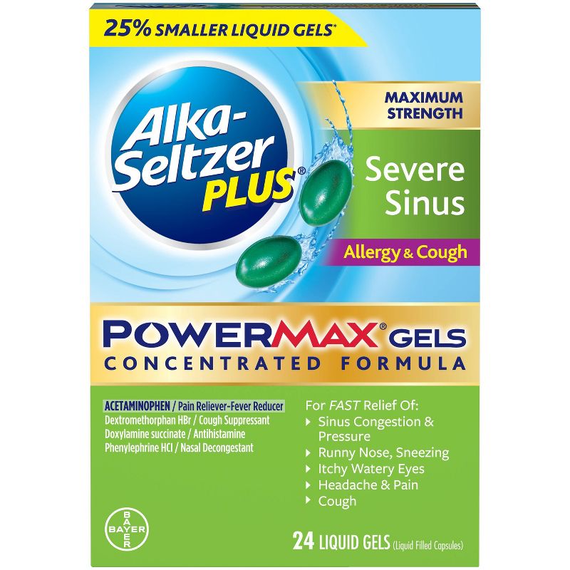 Alka-Seltzer Plus PowerMax Severe Sinus Allergy & Cough Relief Liquid Gel Capsules - Acetaminophen - 24ct