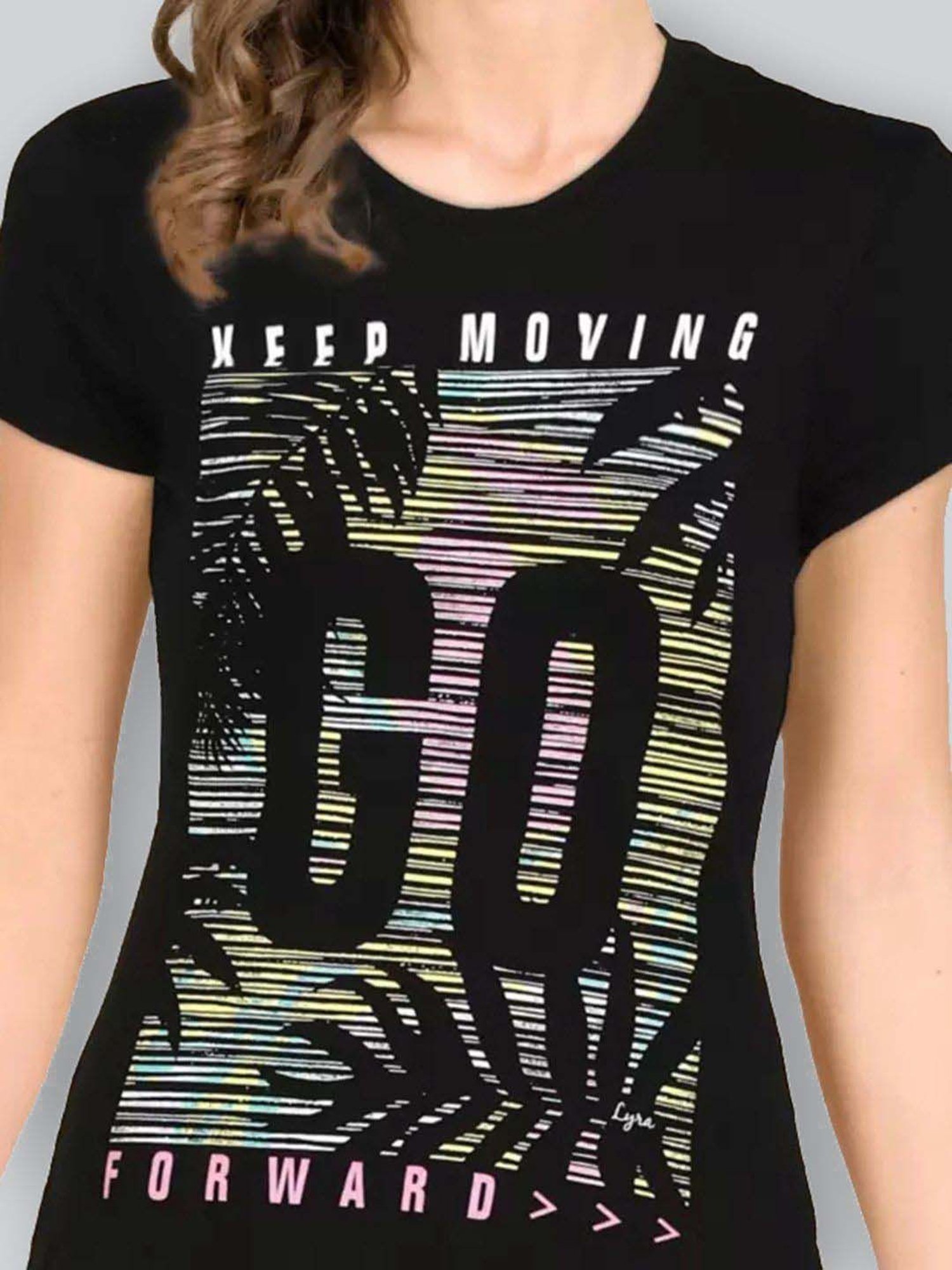 Lyra Black Cotton Printed T-Shirt