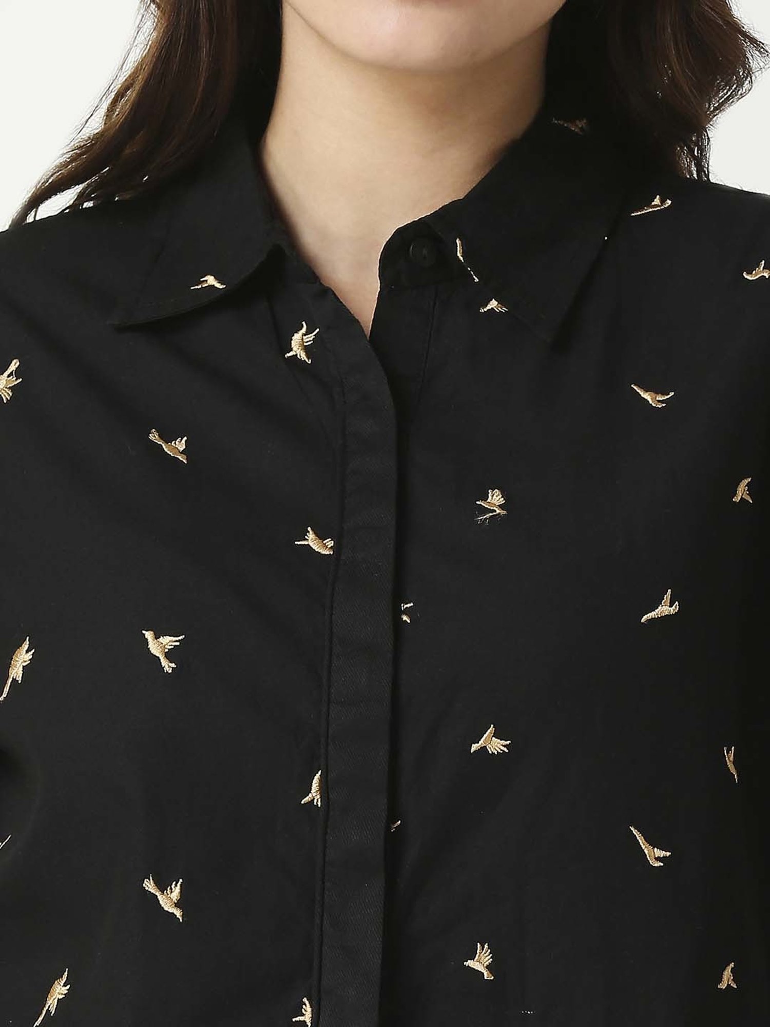 Remanika Black Cotton Embroidered Shirt