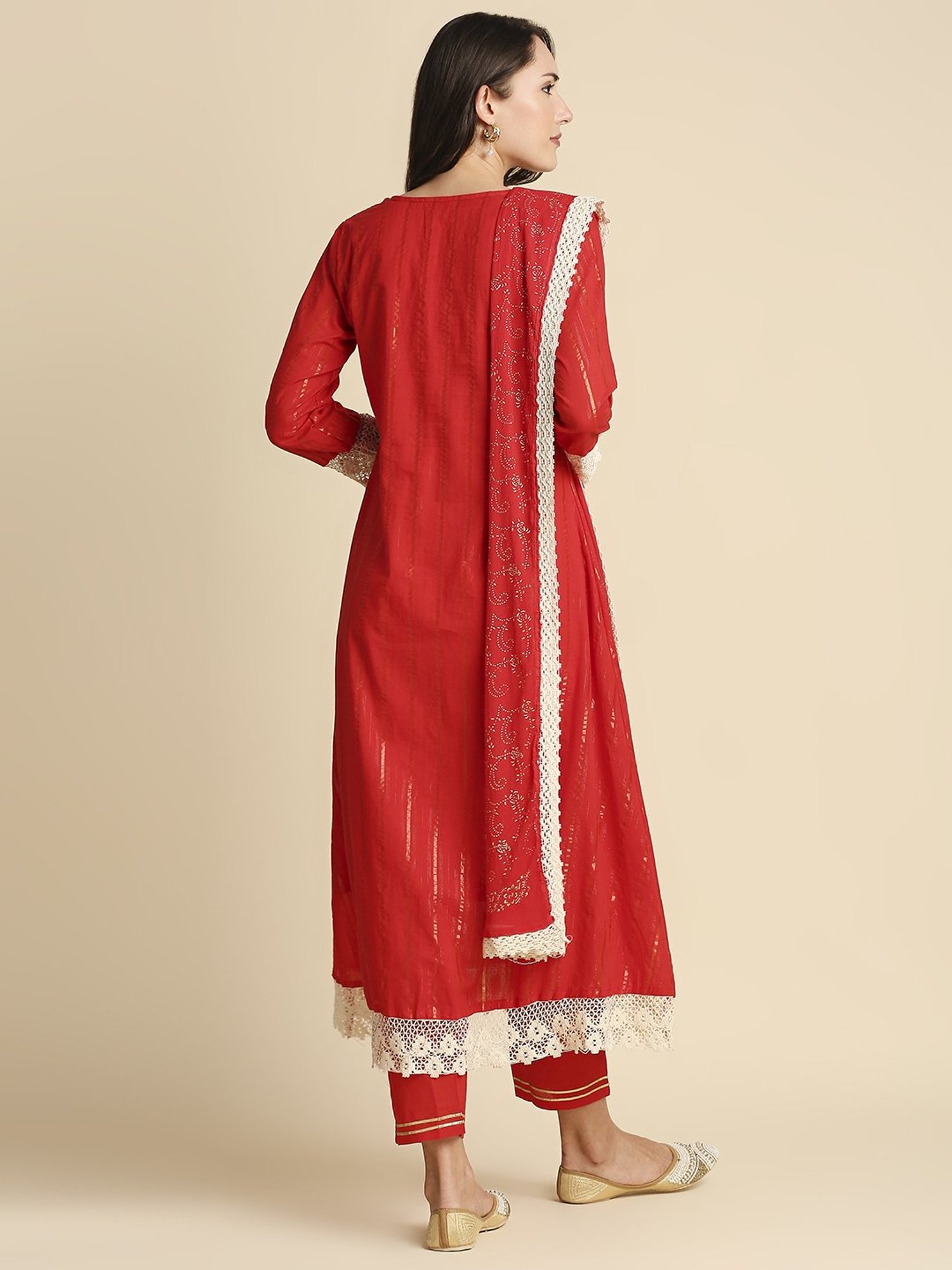 Anubhutee Red Cotton Embroidered Kurta Pant Set With Dupatta