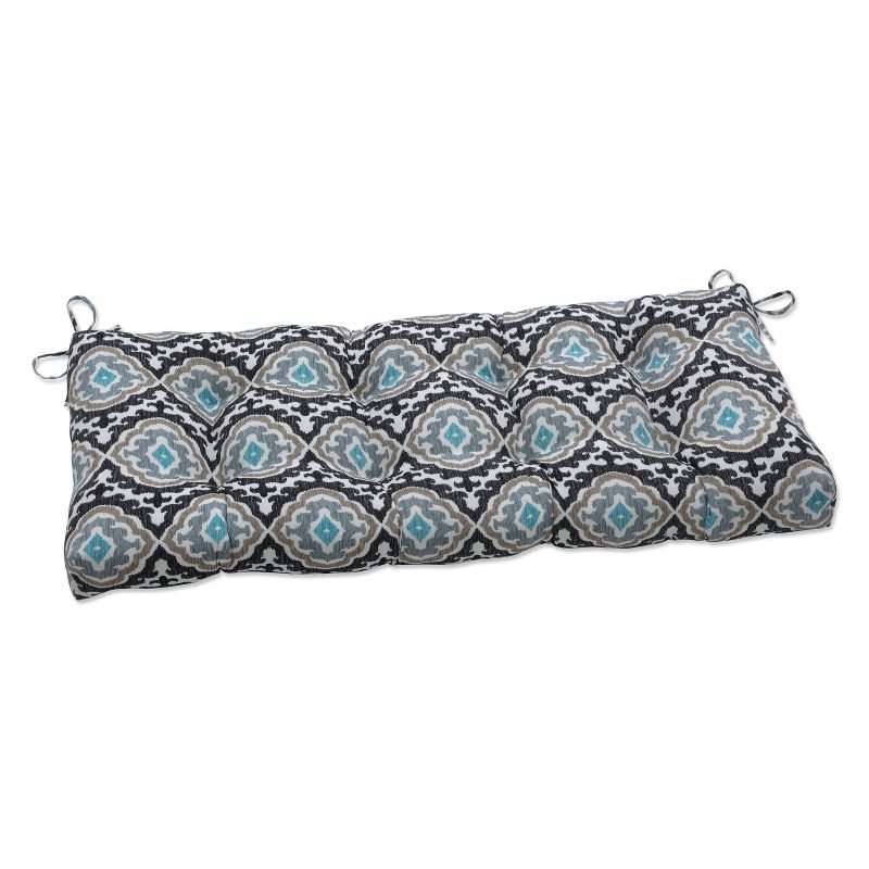 48" x 18" Outdoor Tufted Bench/Swing Cushion Agrami Medallion Black - Pillow Perfect
