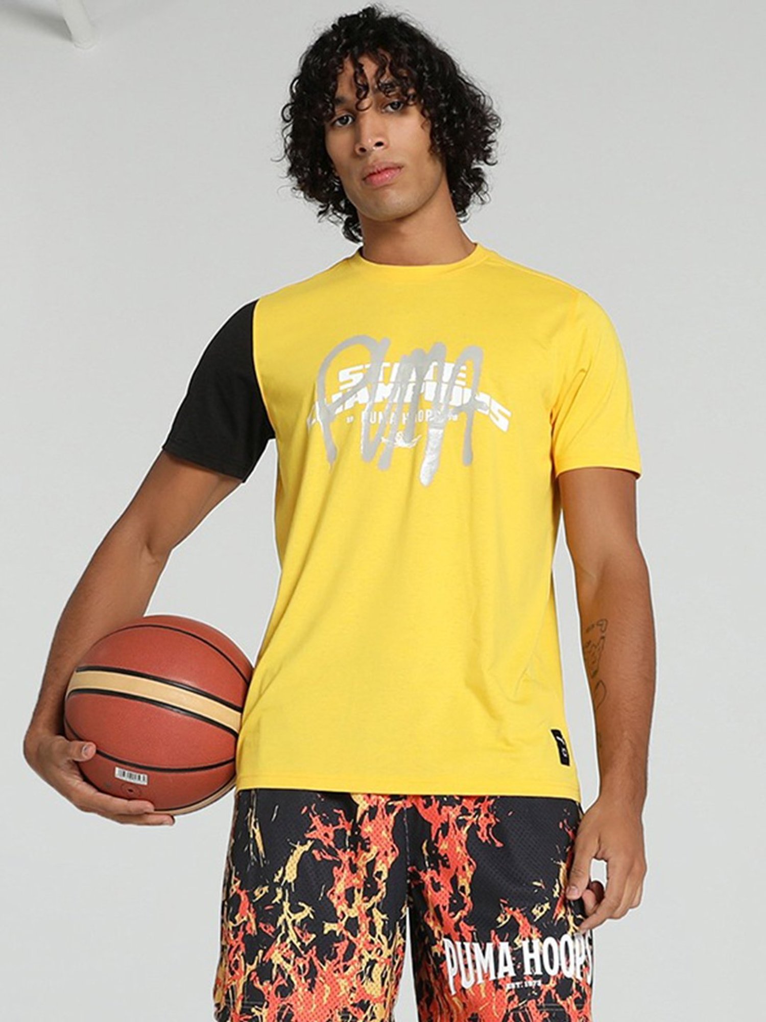 Puma Golden Ticket Gift Shop Yellow Regular Fit Printed Sports T-Shirt