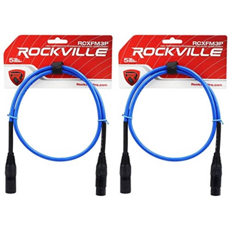 2 rockville rcxfm3pbl blue 3' female to male rean xlr mic cable 100% copper