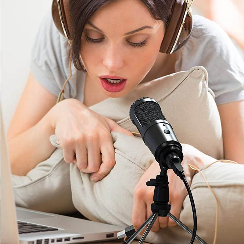USB Microphone, Microphone for Computer Metal Condenser Recording Microphone for PS4 Mac Windows Computer Desktop Microphone for Gaming Podcast Streaming YouTube Chatting