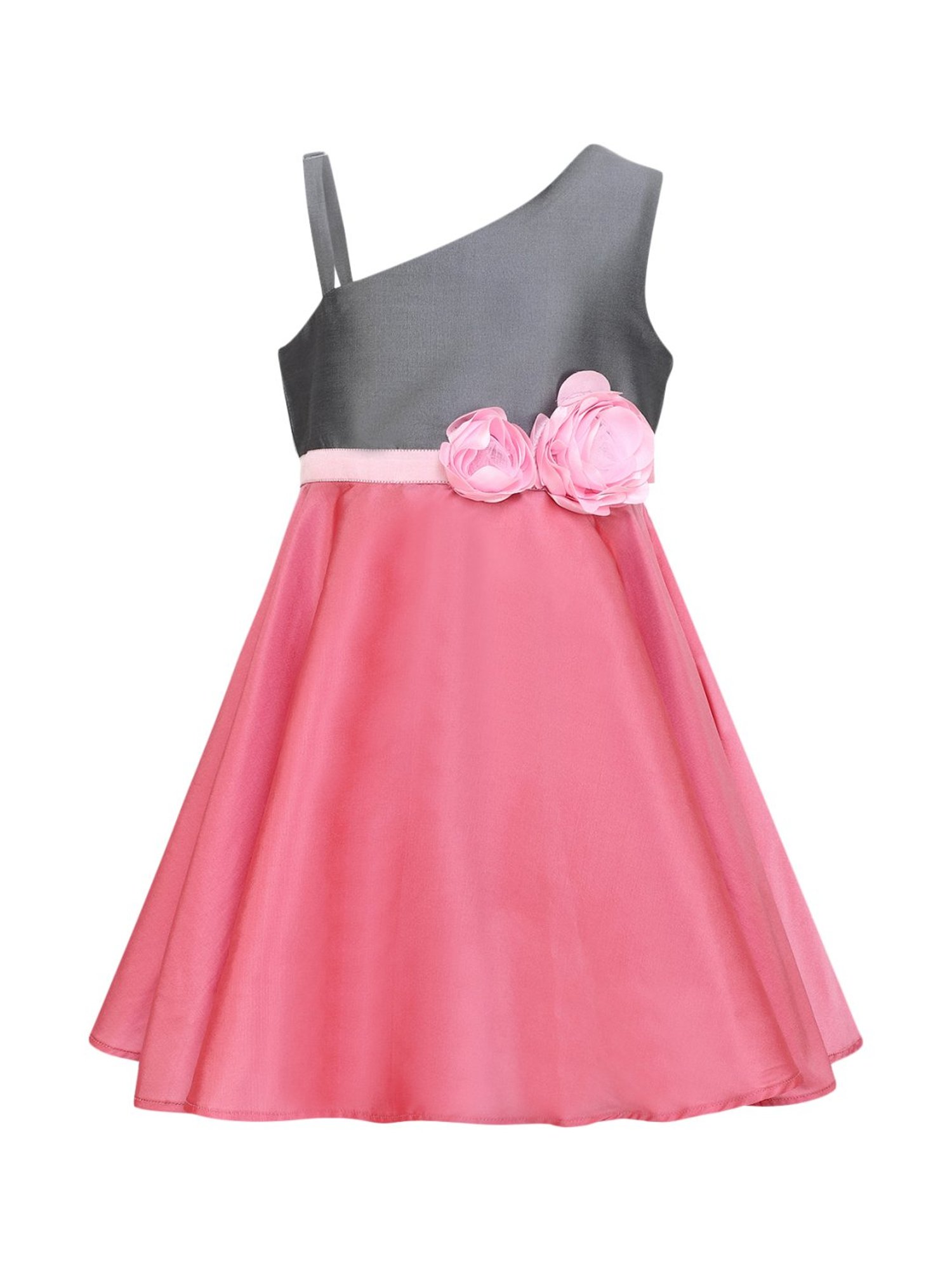 A Little Fable Kids Grey & Pink Applique Pattern Party Dress