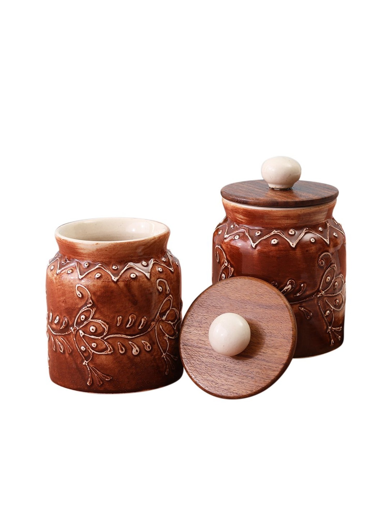 VarEesha Brown Ceramic Air Tight Jars - Set of 2