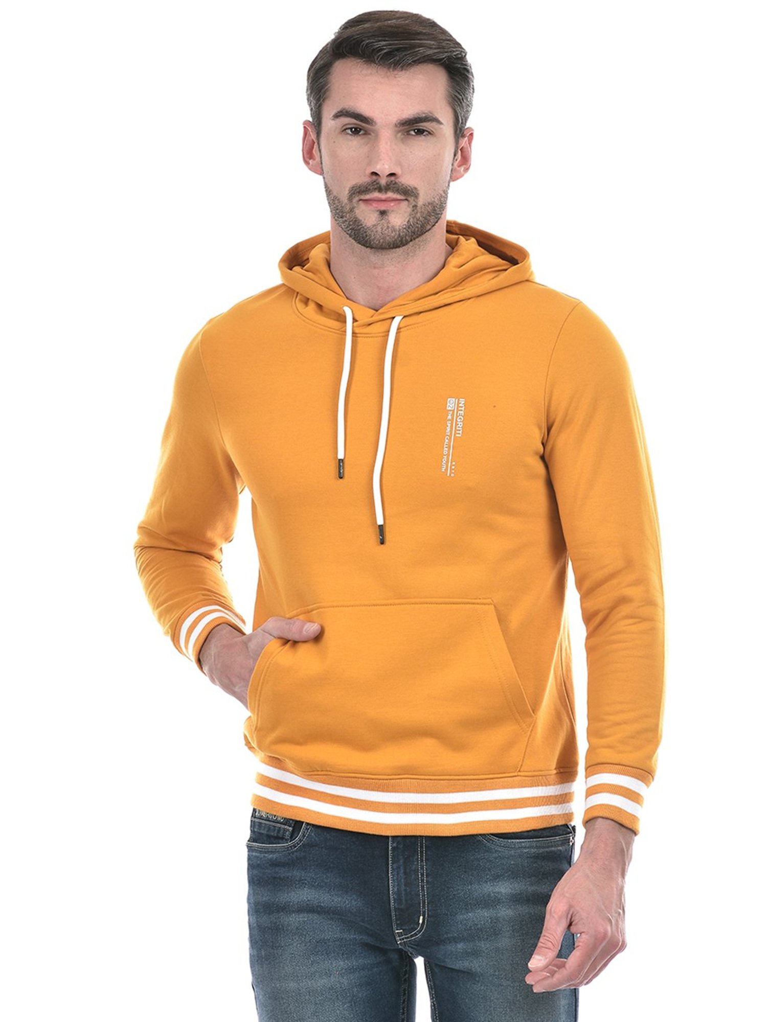 Integriti Mustard Regular Fit Hooded Sweatshirt