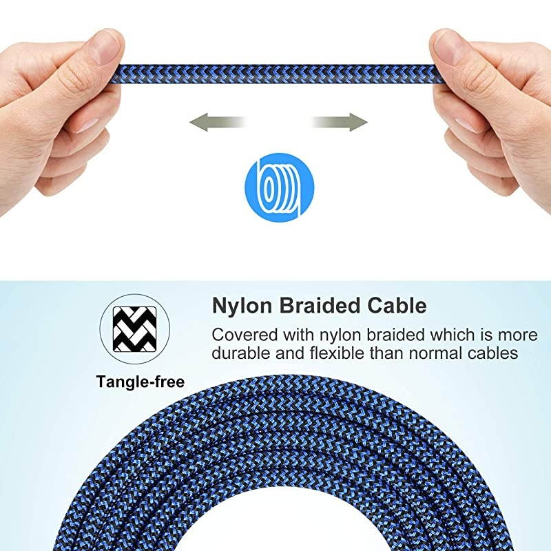 Type C Fast Charger Cable,  3 Pack 10ft Nylon Braided USB C Cable Fast Charger Charging Cord Compatible with Samsung Galaxy S10 S10E S9 S8 Plus Note 10 9 8,Moto Z,LG G8 G5 G6-Blue,Green,Purple