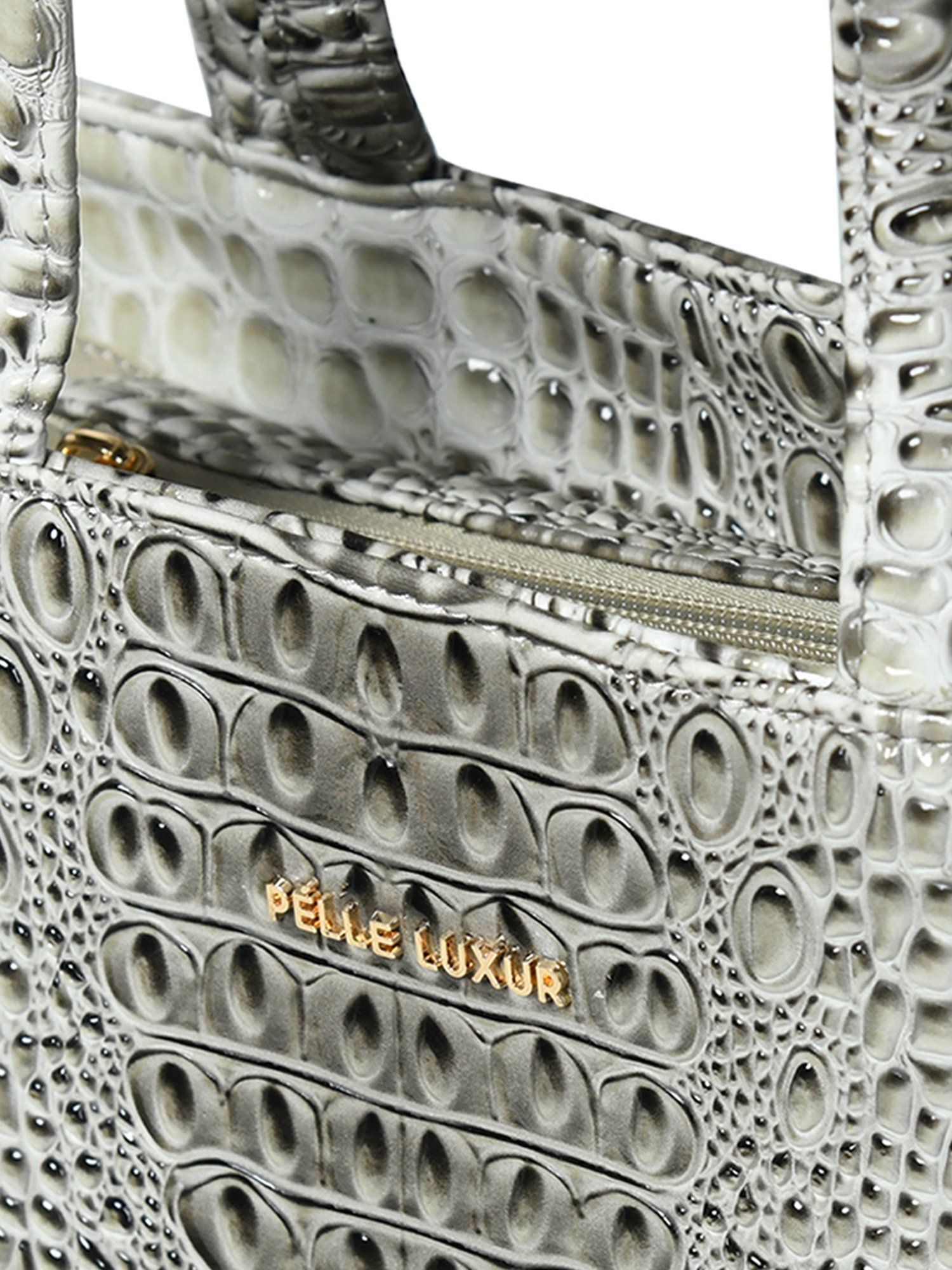 PELLE LUXUR Grey Animal Effect Medium Handheld Handbag