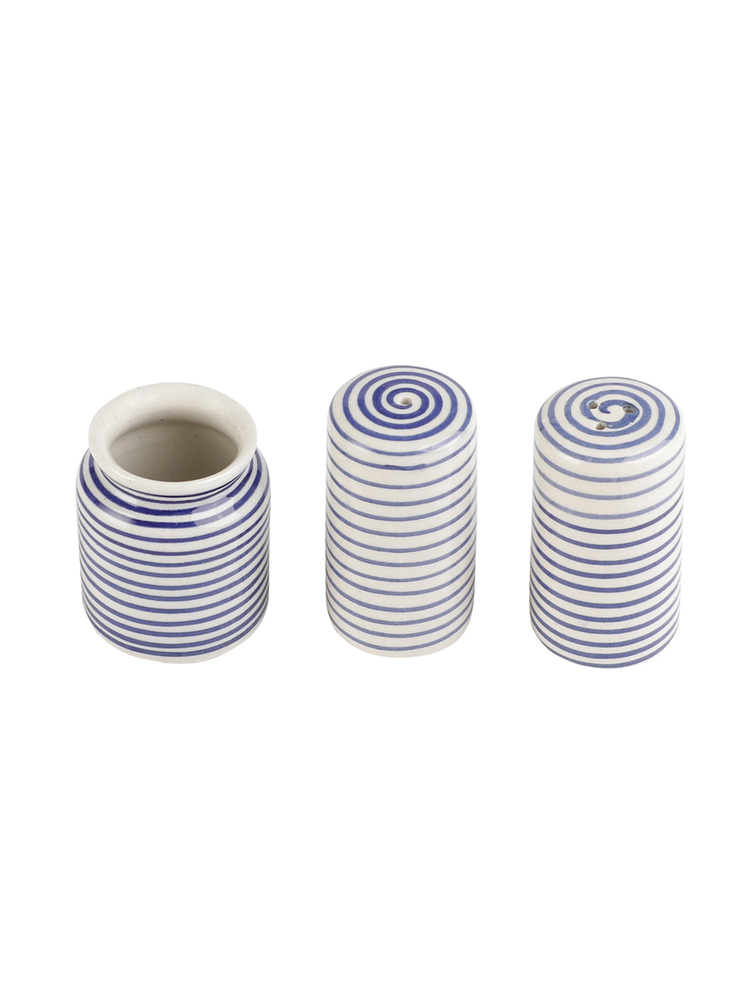VarEesha Blue Ceramic Salt & Pepper Shaker with Toothpick Holder - Set of 3
