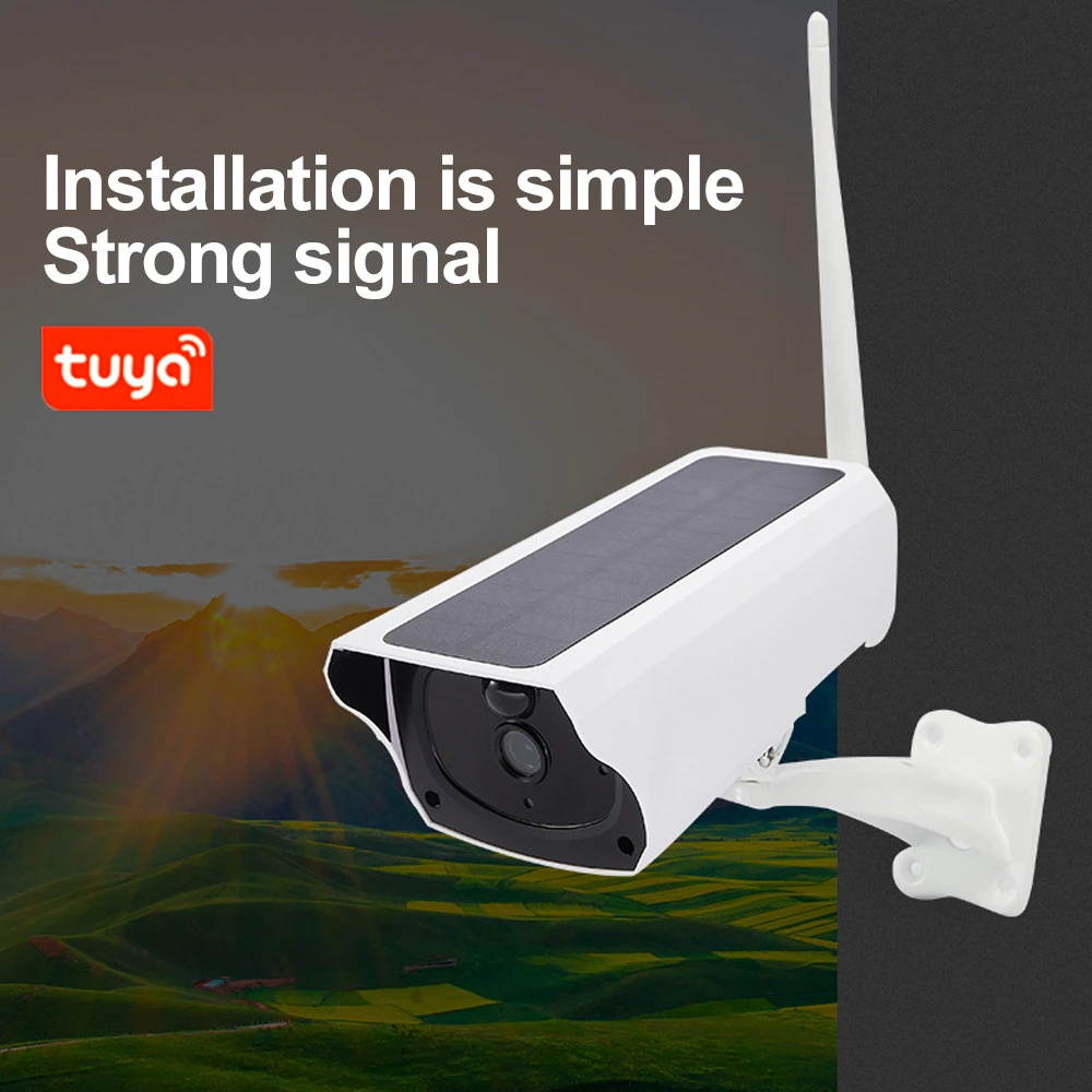 Tuya Wifi Solar Security Camera IP67 Waterproof 18600 mAh Solar Battery Powered 1080P 35fts Night Vision Motion Activated