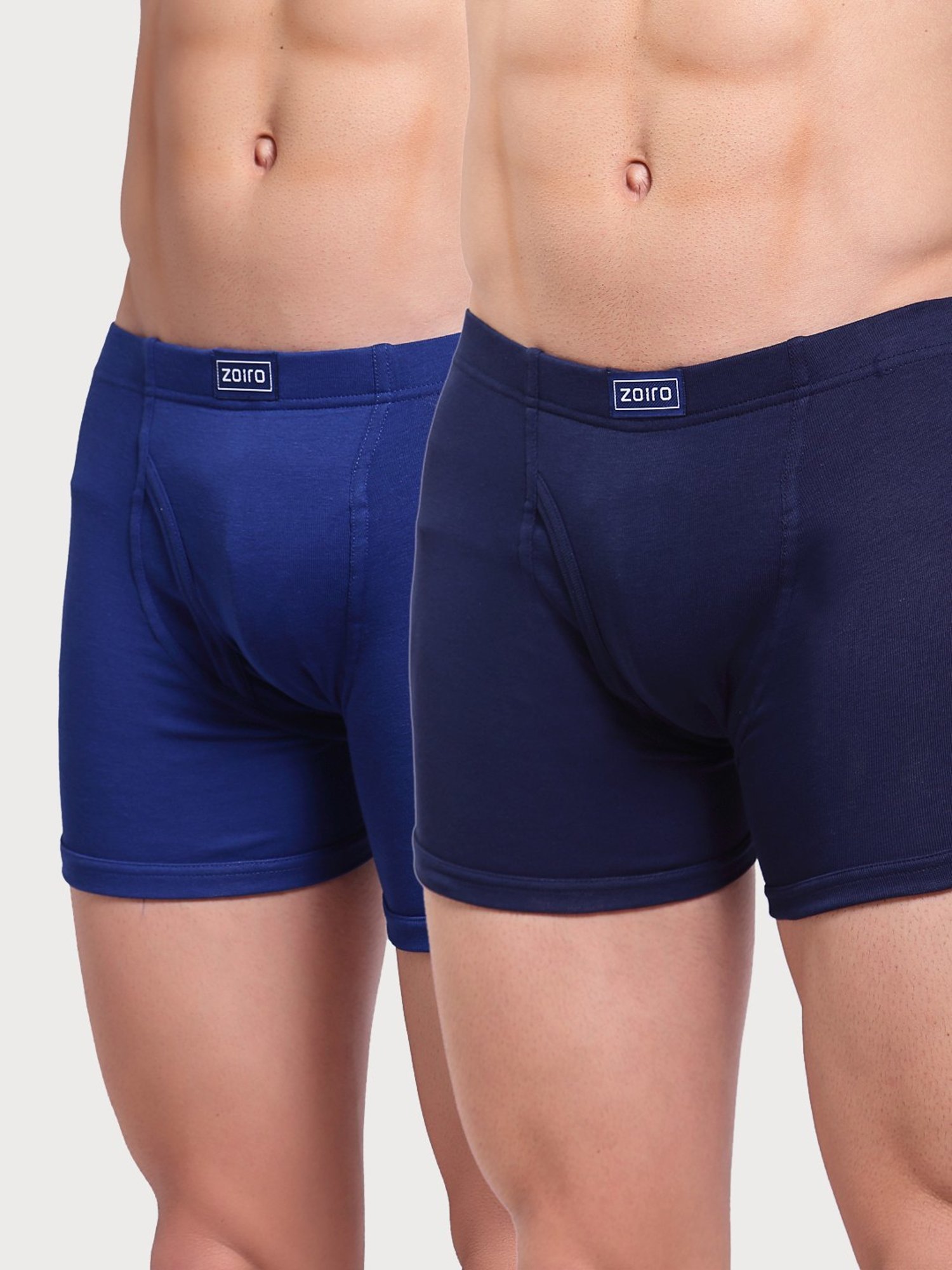Zoiro Dark Blue & Dark Denim Cotton Regular Fit Trunks - Pack Of 2