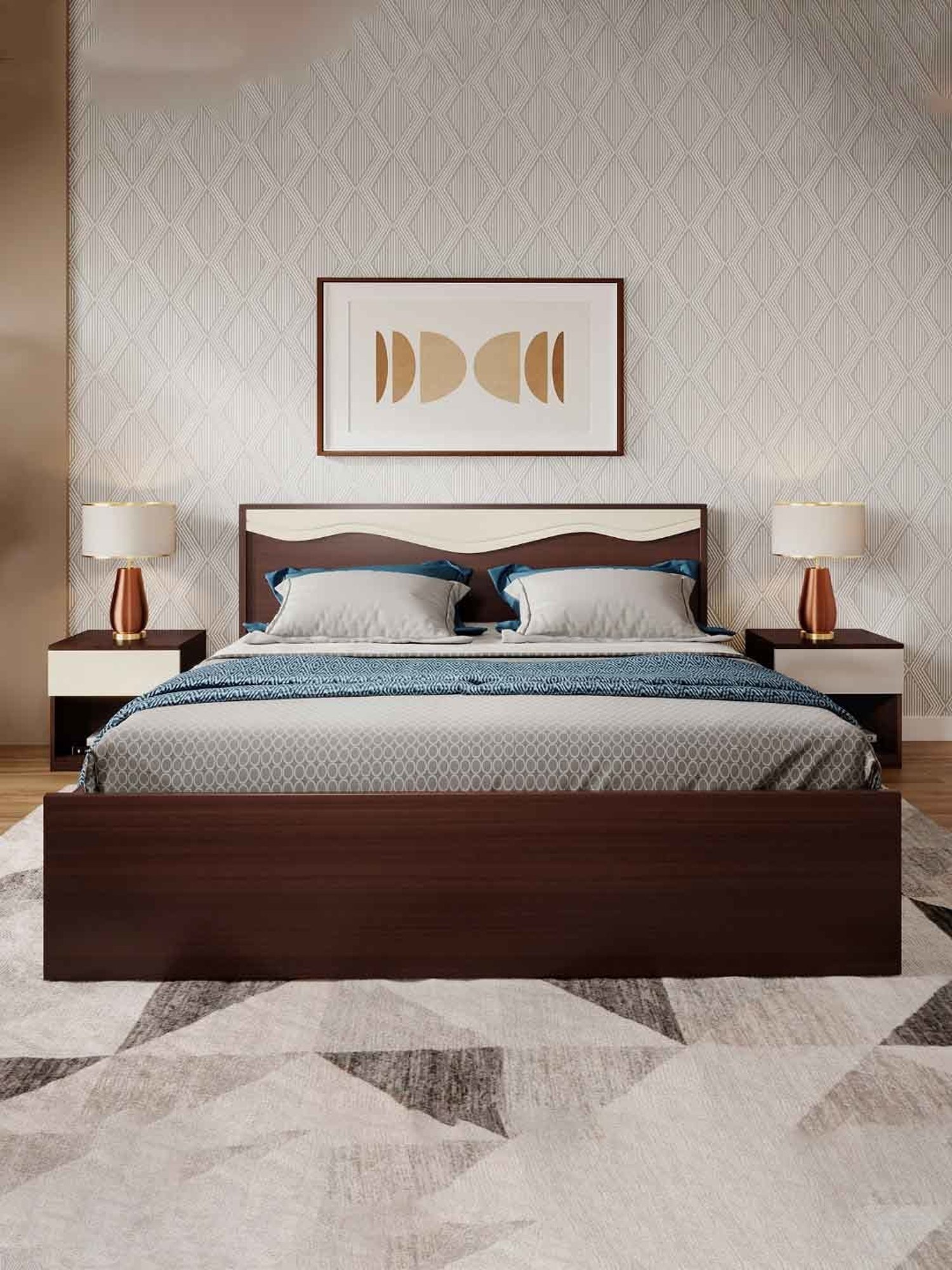 Nilkamal Riva Black Engineered Wood King Size Bed with Storage