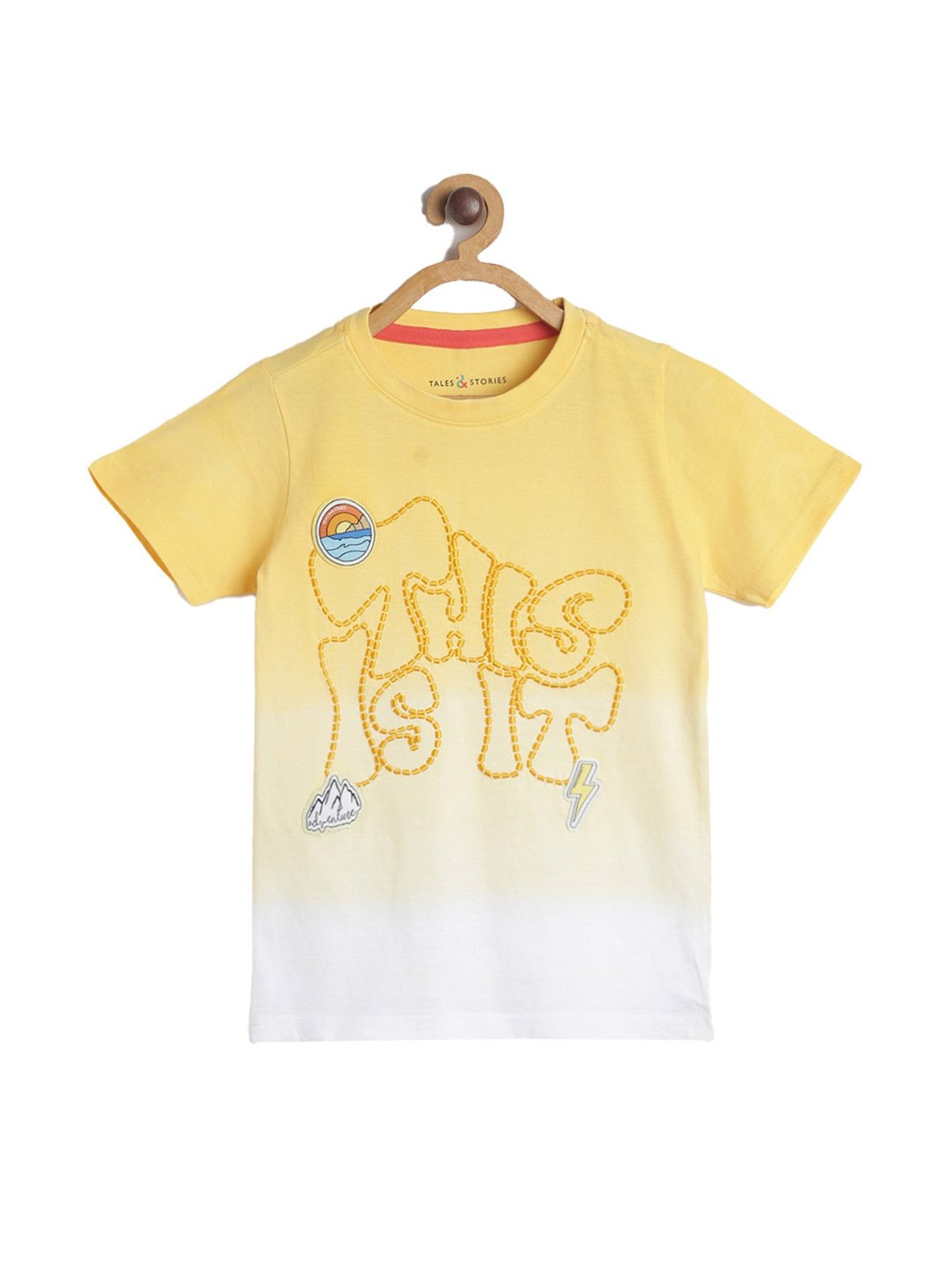 Tales & Stories Kids Yellow & White Embroidered  T-Shirt