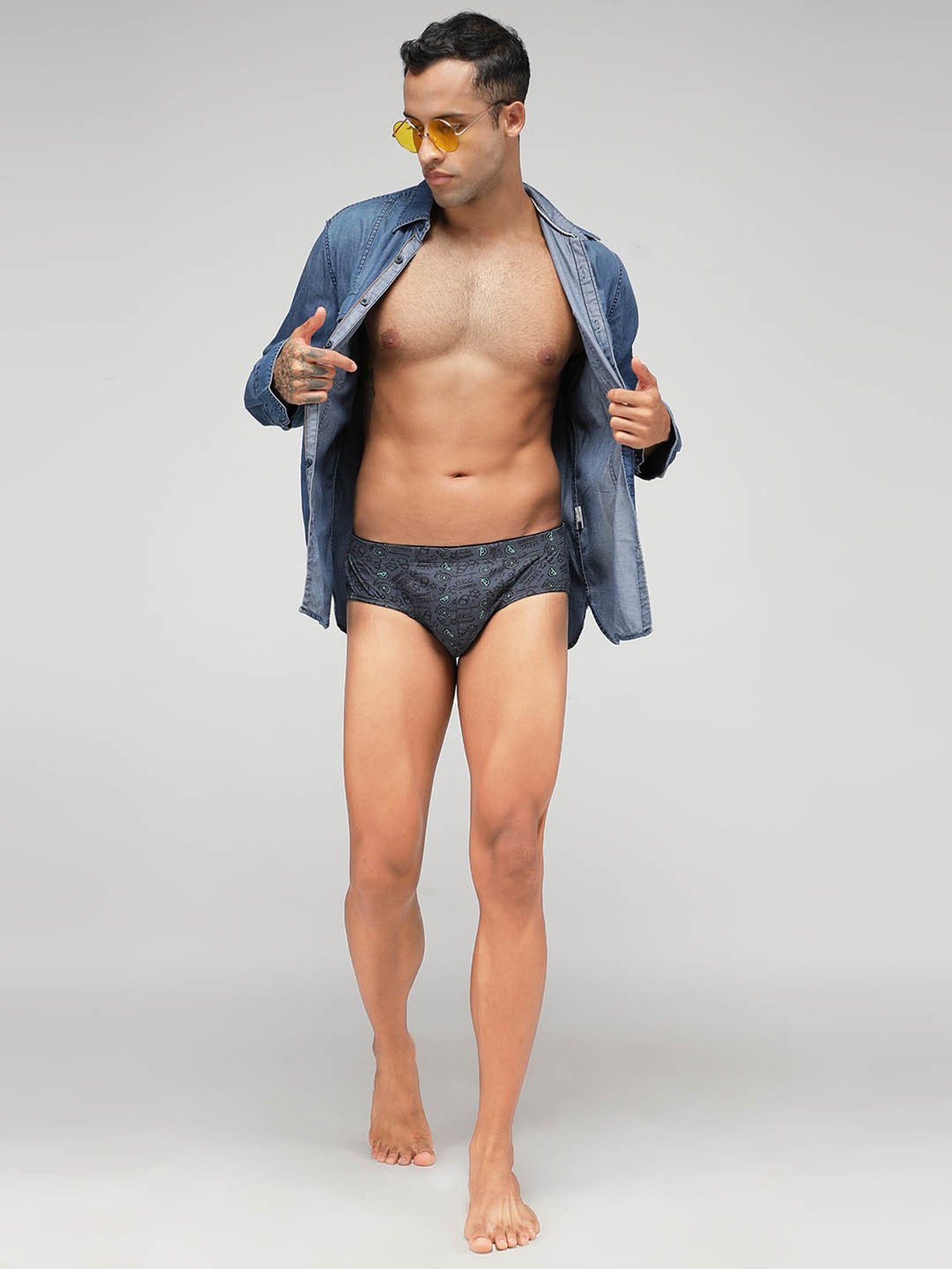 Zoiro White & Steel Grey Regular Fit Printed Briefs - Pack Of 2