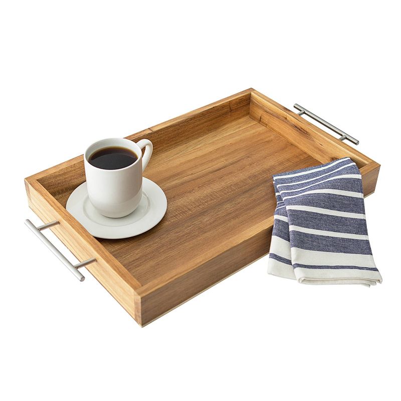 Monogram Acacia Serving Tray with Metal Handles - Cathy's Concepts