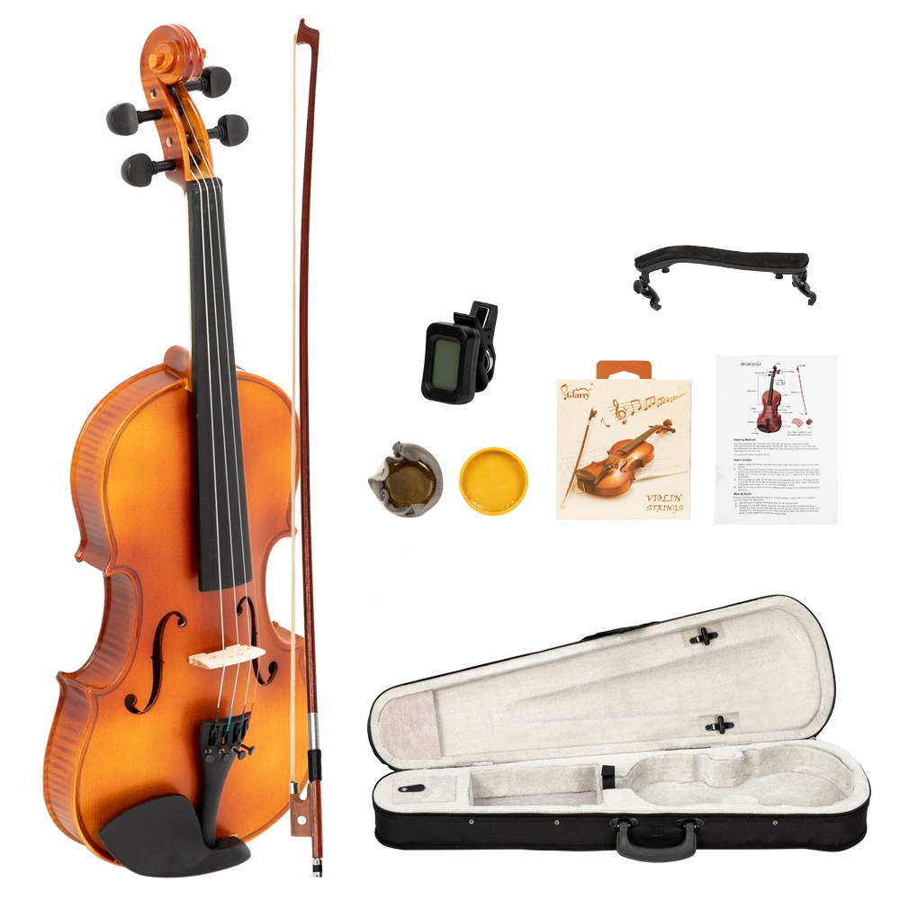 Glarry GV300 4/4 Maple Matte Natural Violin Tiger Pattern+ Case Bow Rosin Tuner