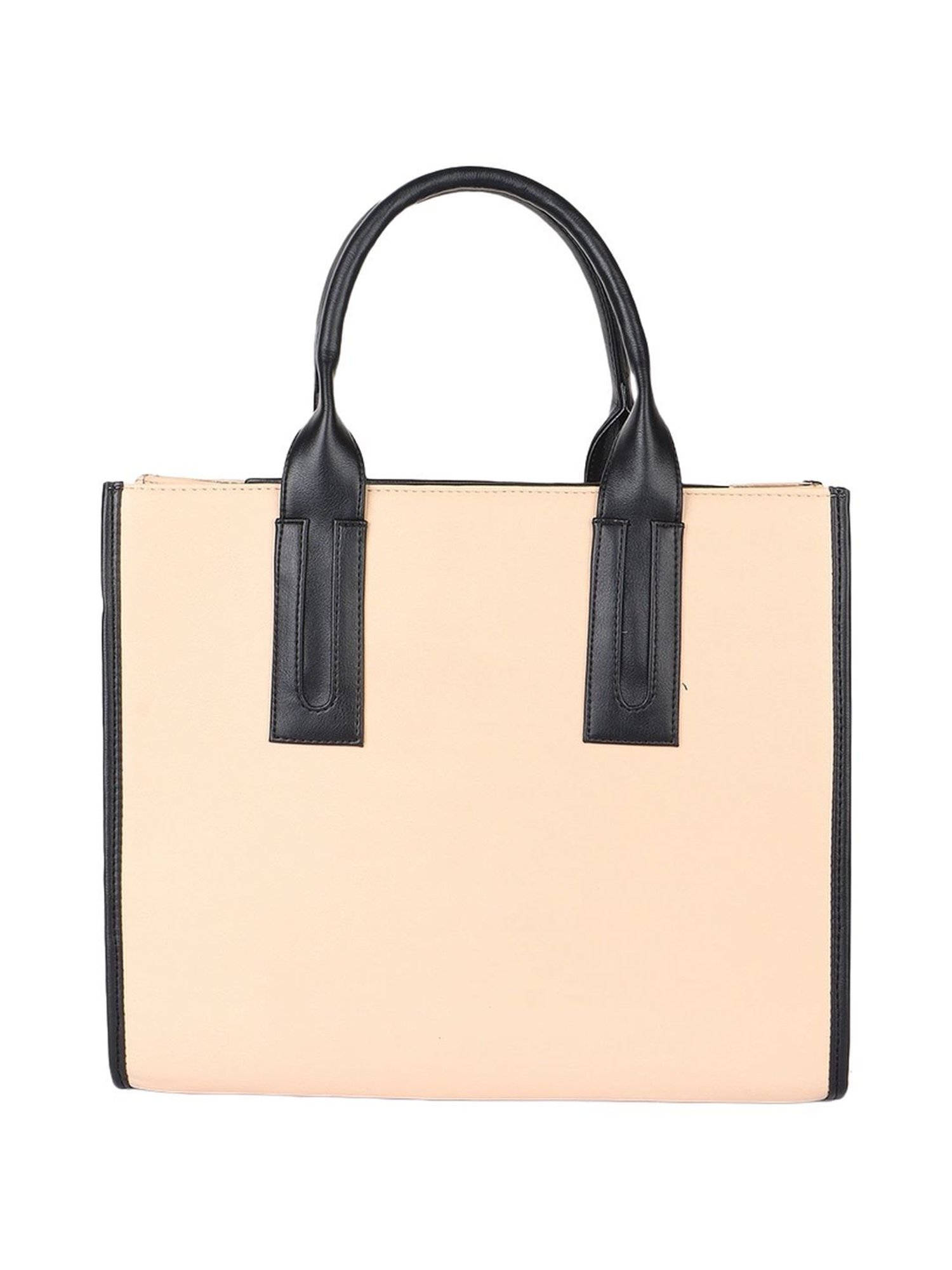 Carlton London Beige & Black Color Block Medium Handbag